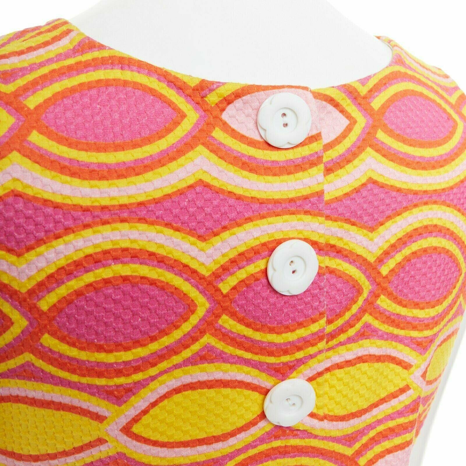 LISA PERRY 60s mod con pink yellow geometric print textured cotton top US2 UK6 S 1