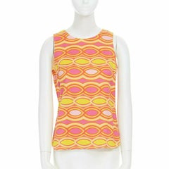 LISA PERRY 60s mod con pink yellow geometric print textured cotton top US2 UK6 S