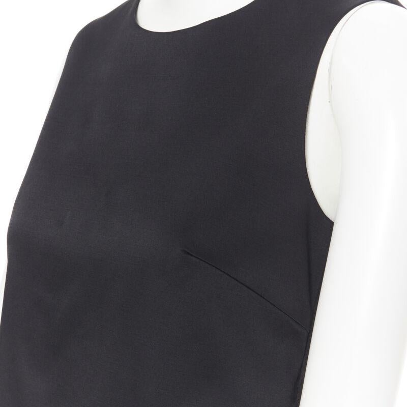 LISA PERRY black stiff viscose curved hem dual slit pocket sleeveless top US0 4