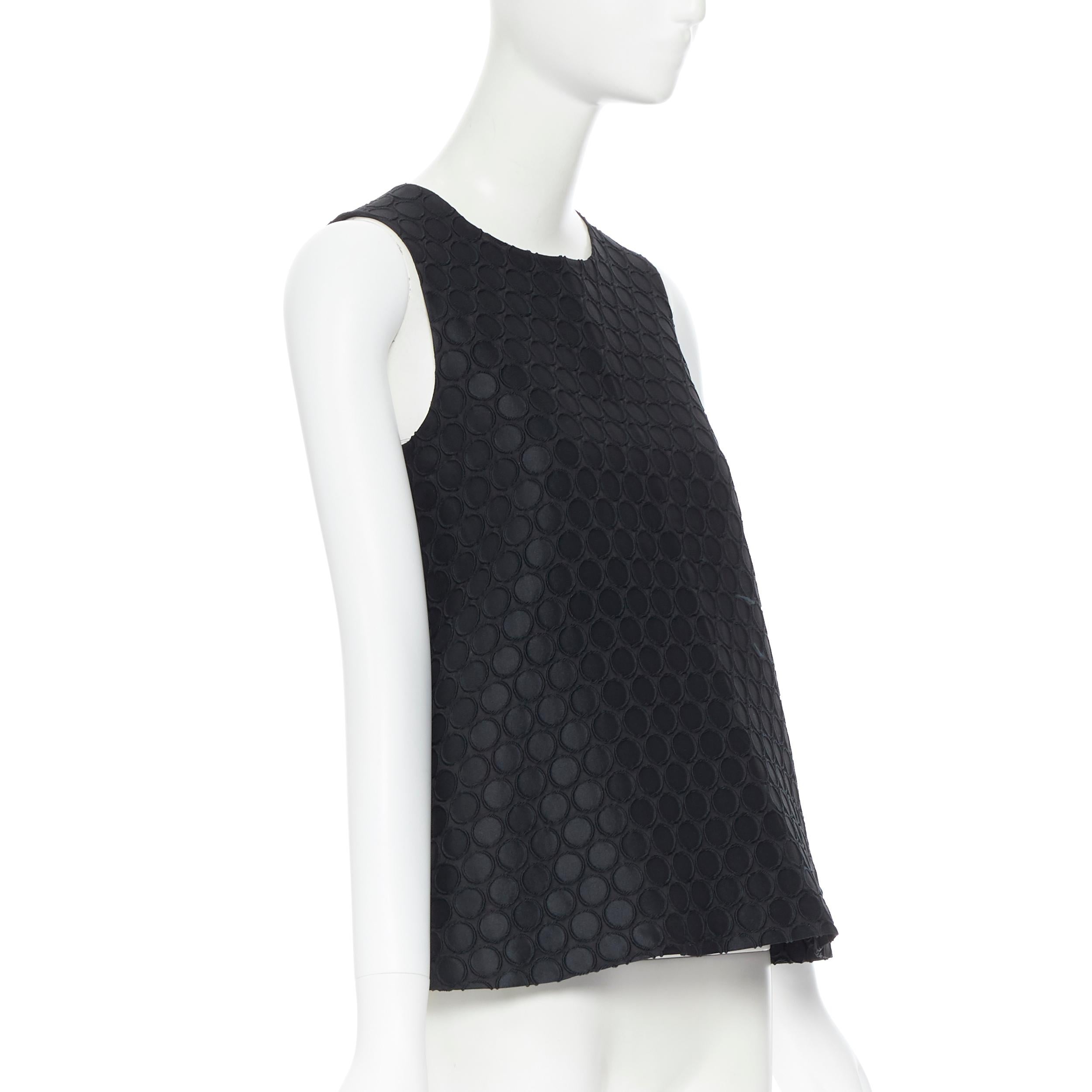 LISA PERRY black texture circle fabric flared A-line sleeveless top US0 XS In Excellent Condition In Hong Kong, NT