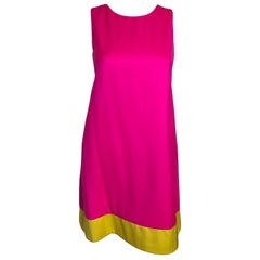 Lisa Perry Fuchsia Pink & Sunflower Yellow Wool Lined Sleeveless A-Line Dress