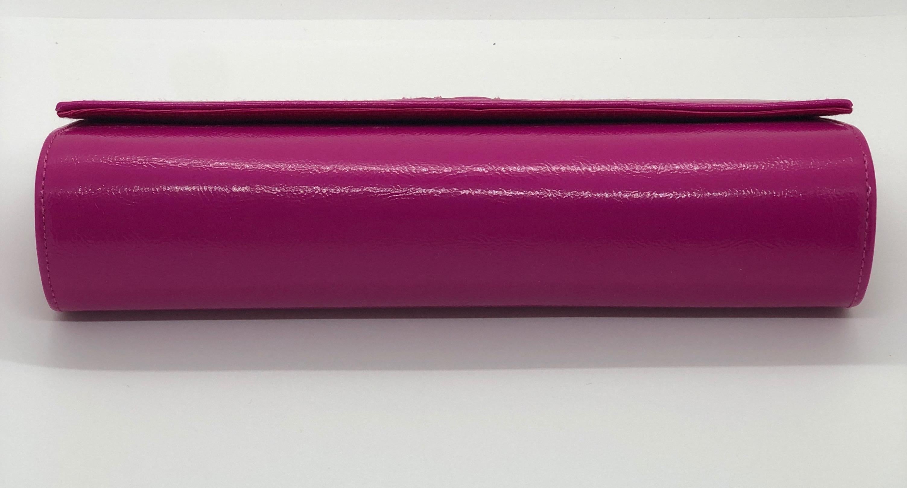Lisa Perry Mod Fuchsia Pink Patent Leather Clutch Handbag w/ Magnetic Closure  3