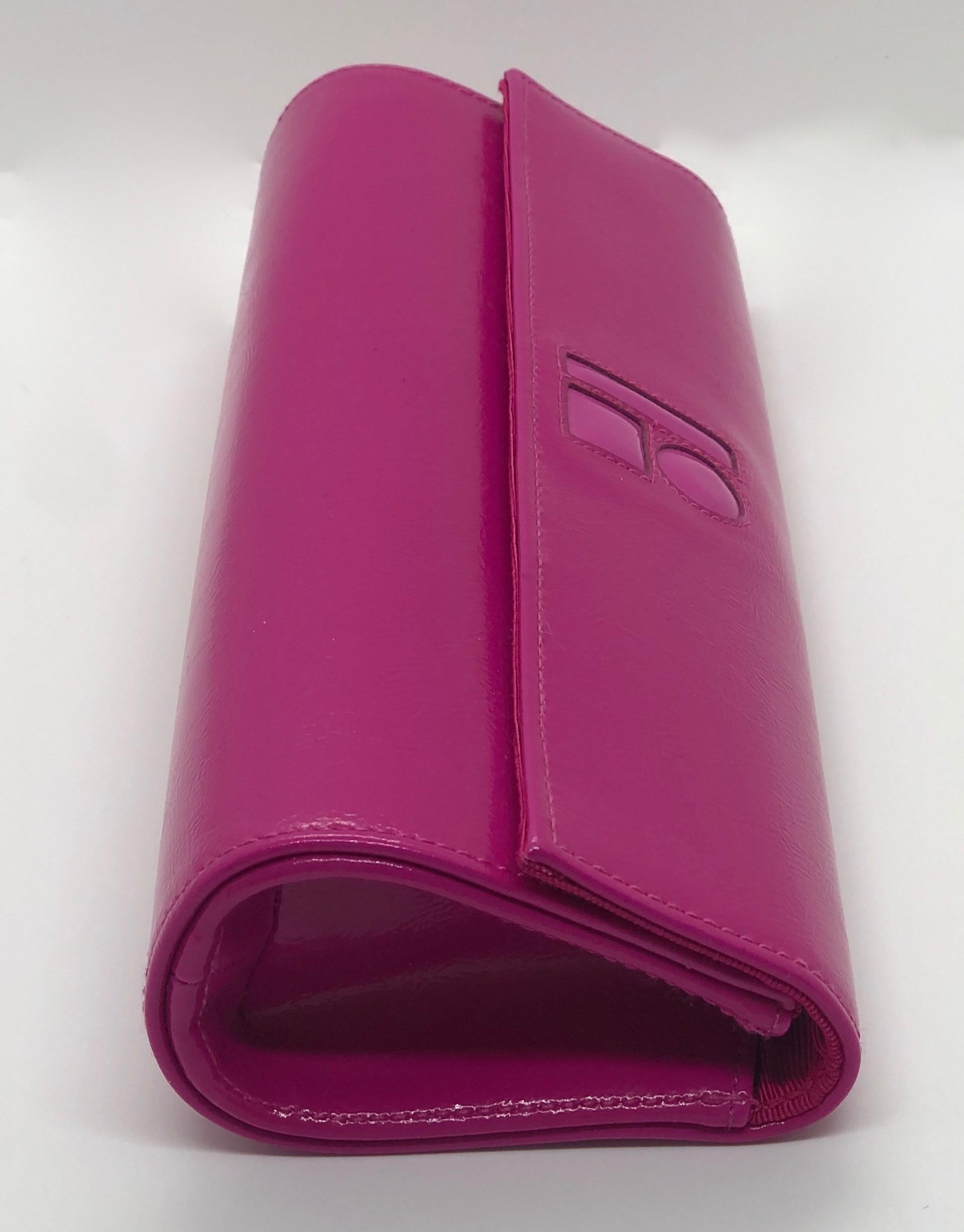 Lisa Perry Mod Fuchsia Pink Patent Leather Clutch Handbag w/ Magnetic Closure  6