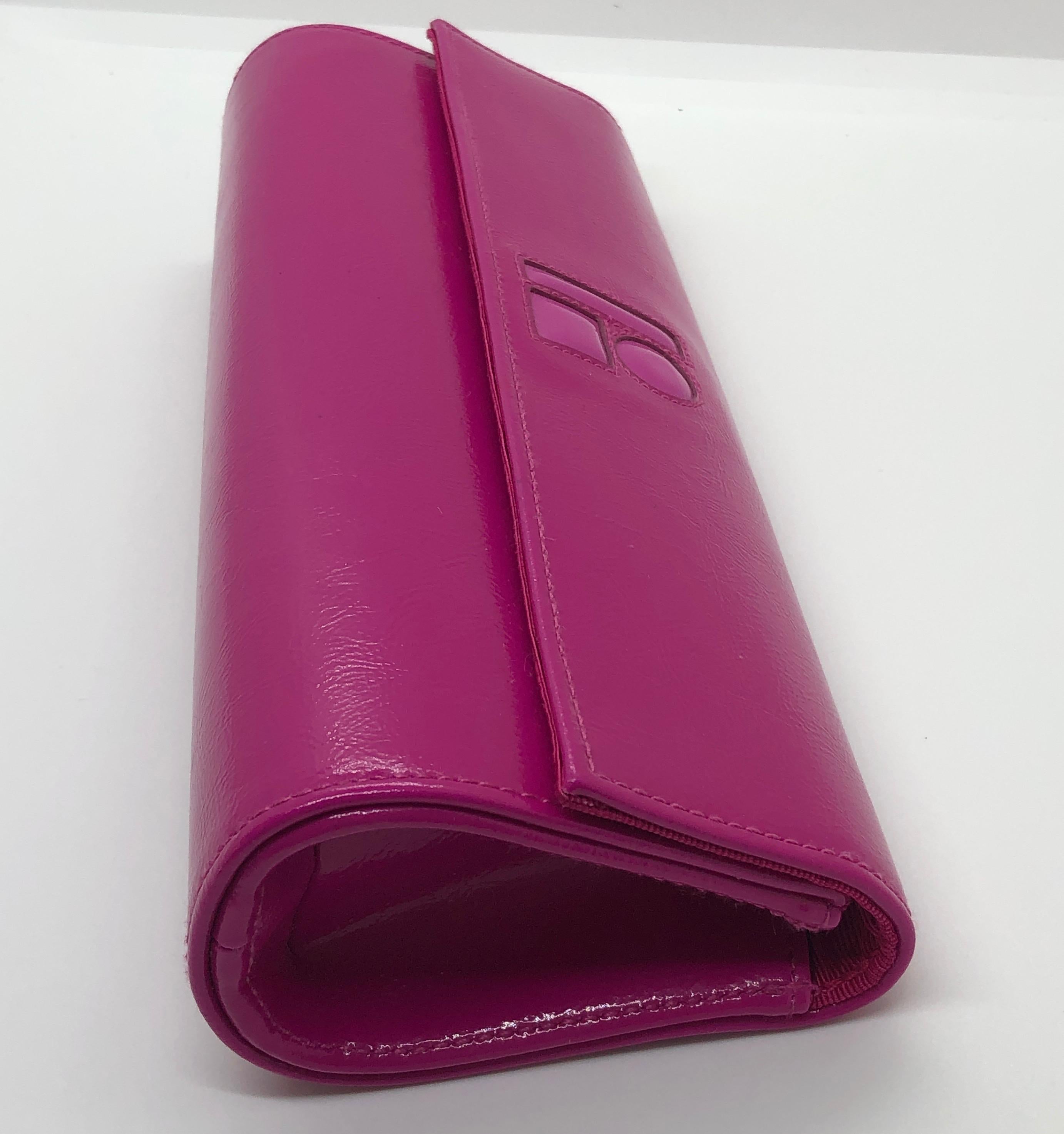 Lisa Perry Mod Fuchsia Pink Patent Leather Clutch Handbag w/ Magnetic Closure  9