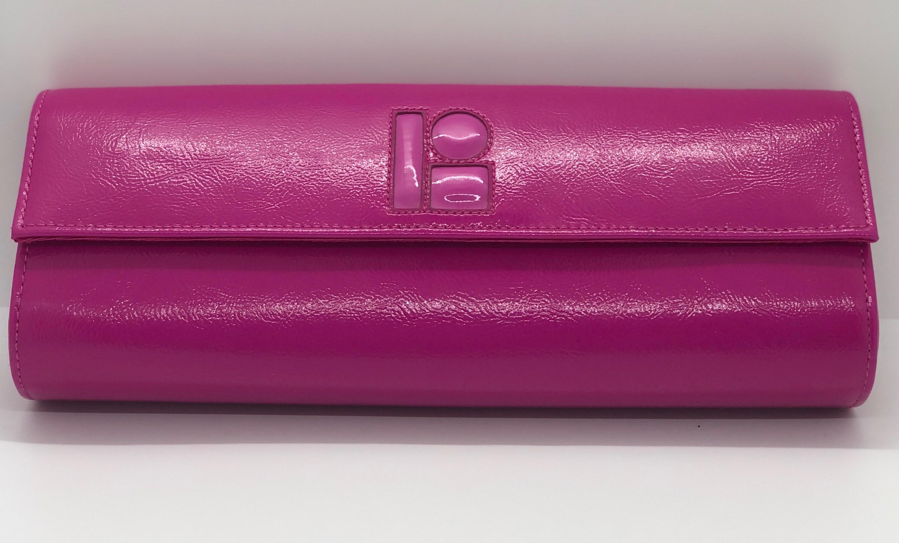 fuschia pink patent clutch bag