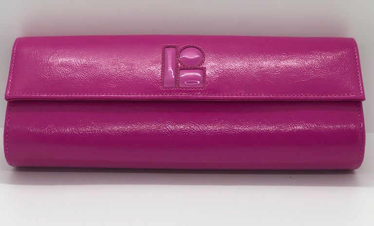Lisa Perry Mod Fuchsia Pink Patent Leather Clutch Handbag w/ Magnetic ...