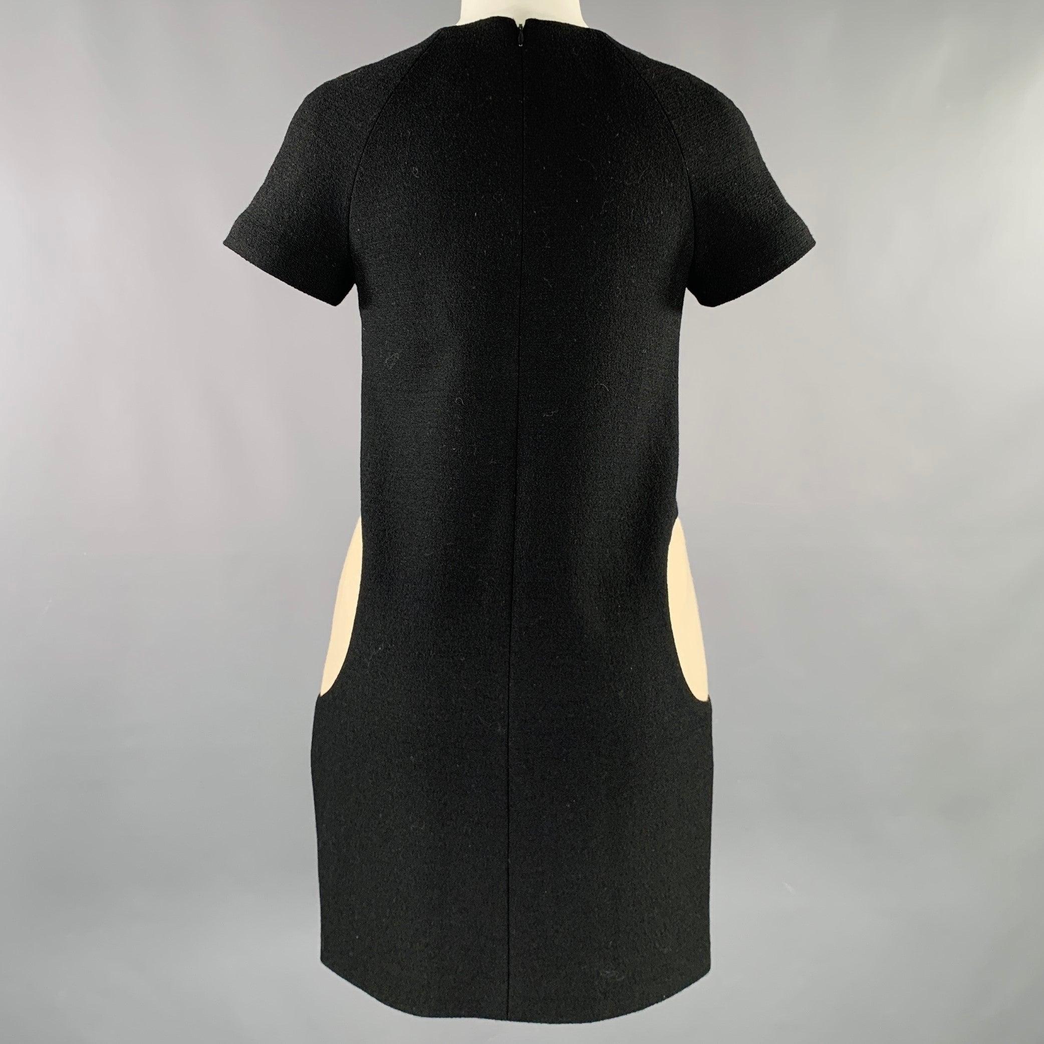 LISA PERRY Talla 2 Negro Crema Lana Círculos Vestido Manga Corta en Excelente estado para la venta en San Francisco, CA