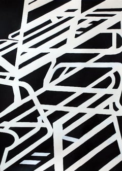 Chair 5, black and white abstract painting on paper by Lisa Petker-Mintz