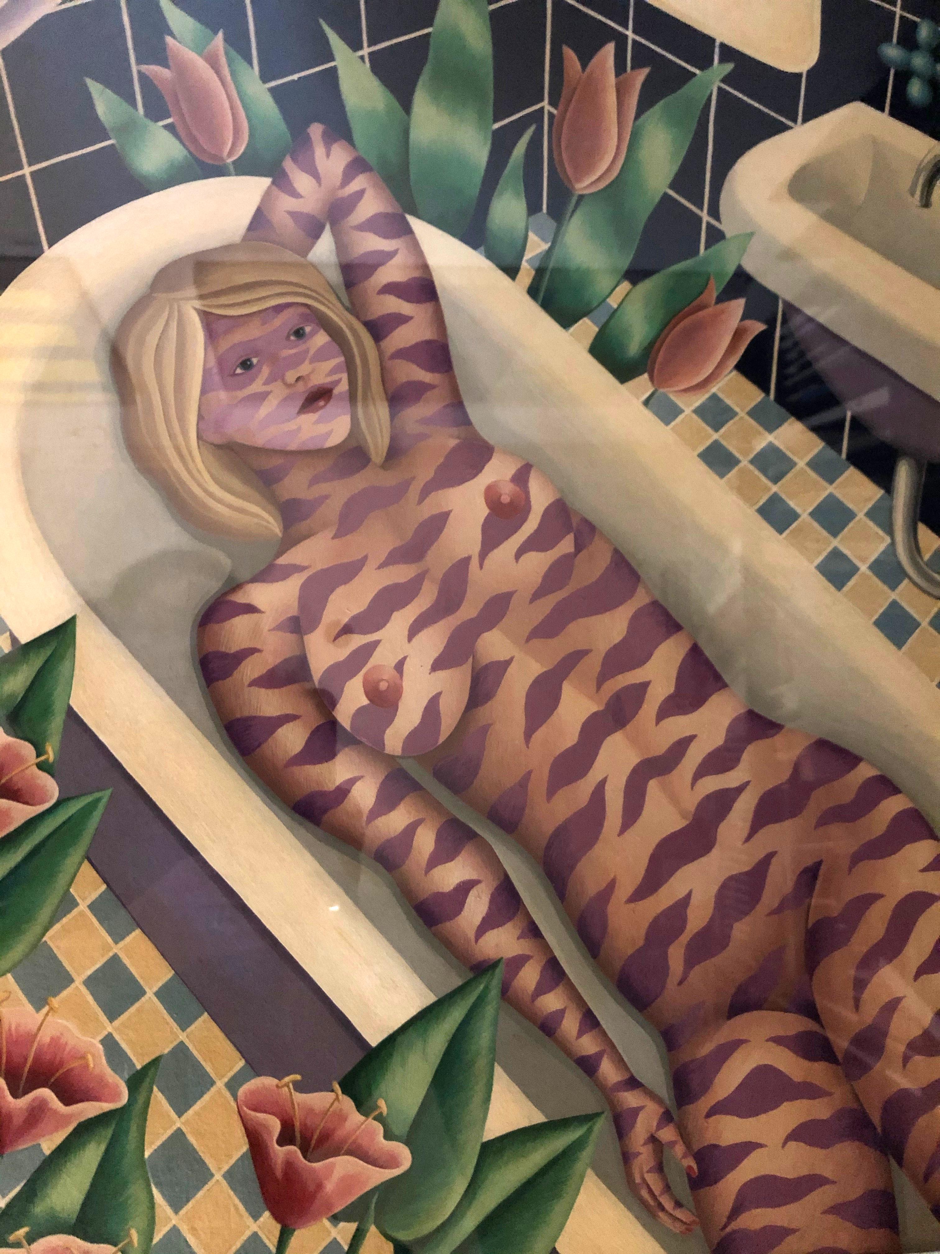 woman in bathtub painting