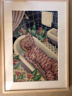 Used 'Tiger Woman in a Tub, ' by Lisa Phillips, Oil on Board Painting