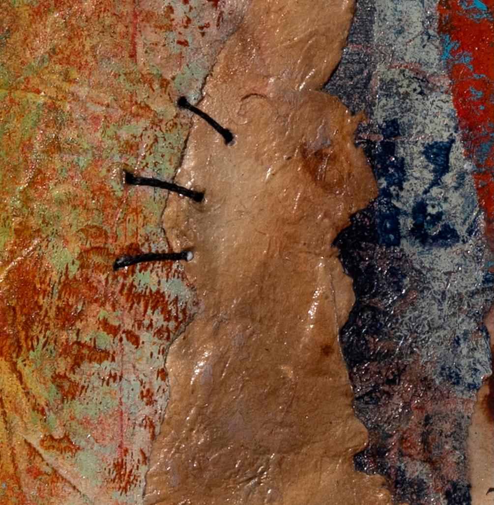 Held Together, Contemporary Abstract Mixed Media Wall Sculpture, 8 x 8 Inches - Gray Abstract Painting by Lisa Pressman