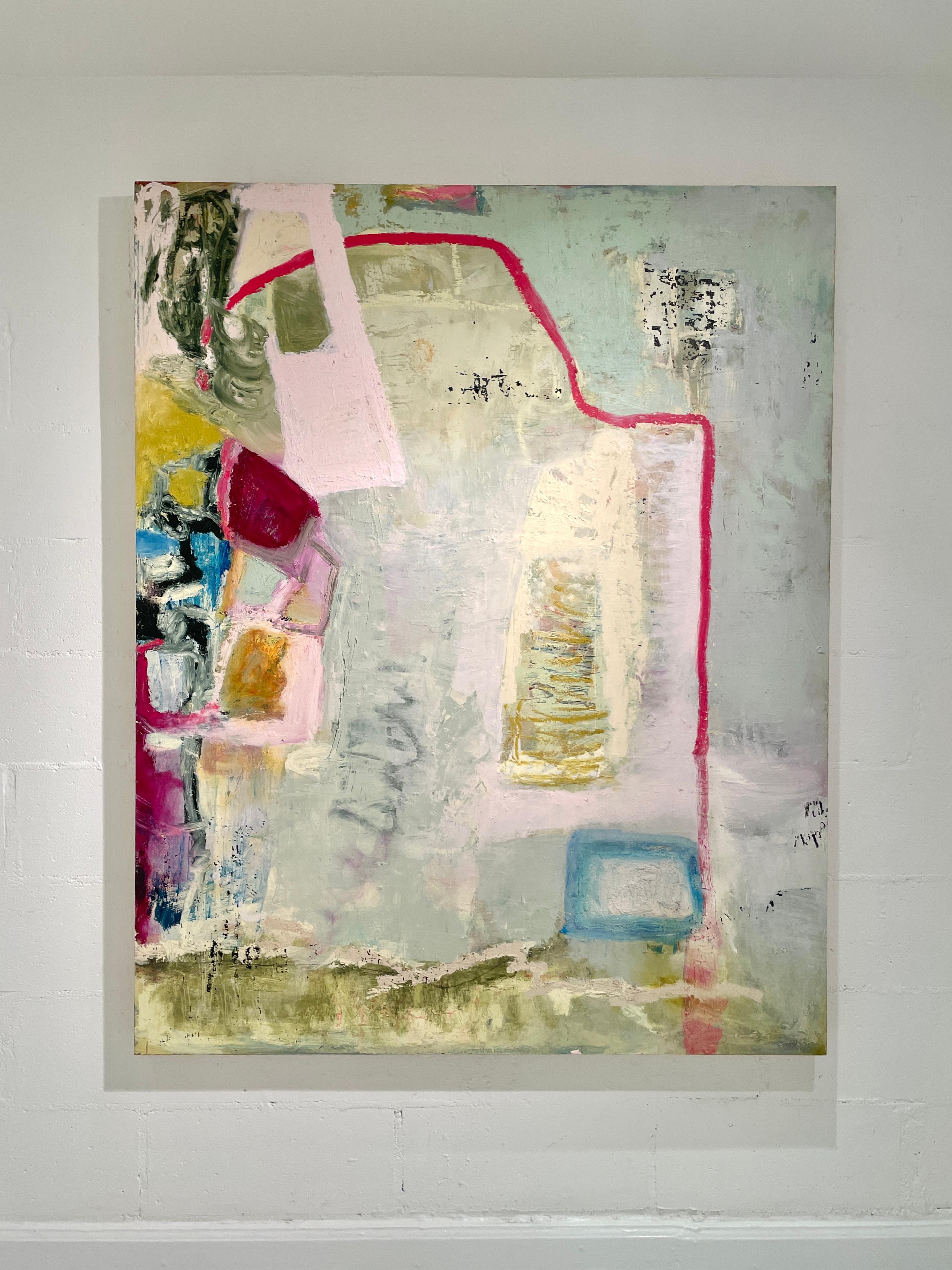 Another Place (Olio su pannello, astratto, pastello, rosa, forme, texture) - Painting Contemporaneo di Lisa Pressman
