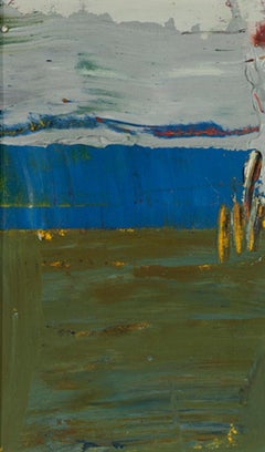 Day Series 19a, small oil painting on paper, blue and green