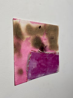 Explorations 18 (abstract, mixed media on paper, bright,  neutral colors, pink)
