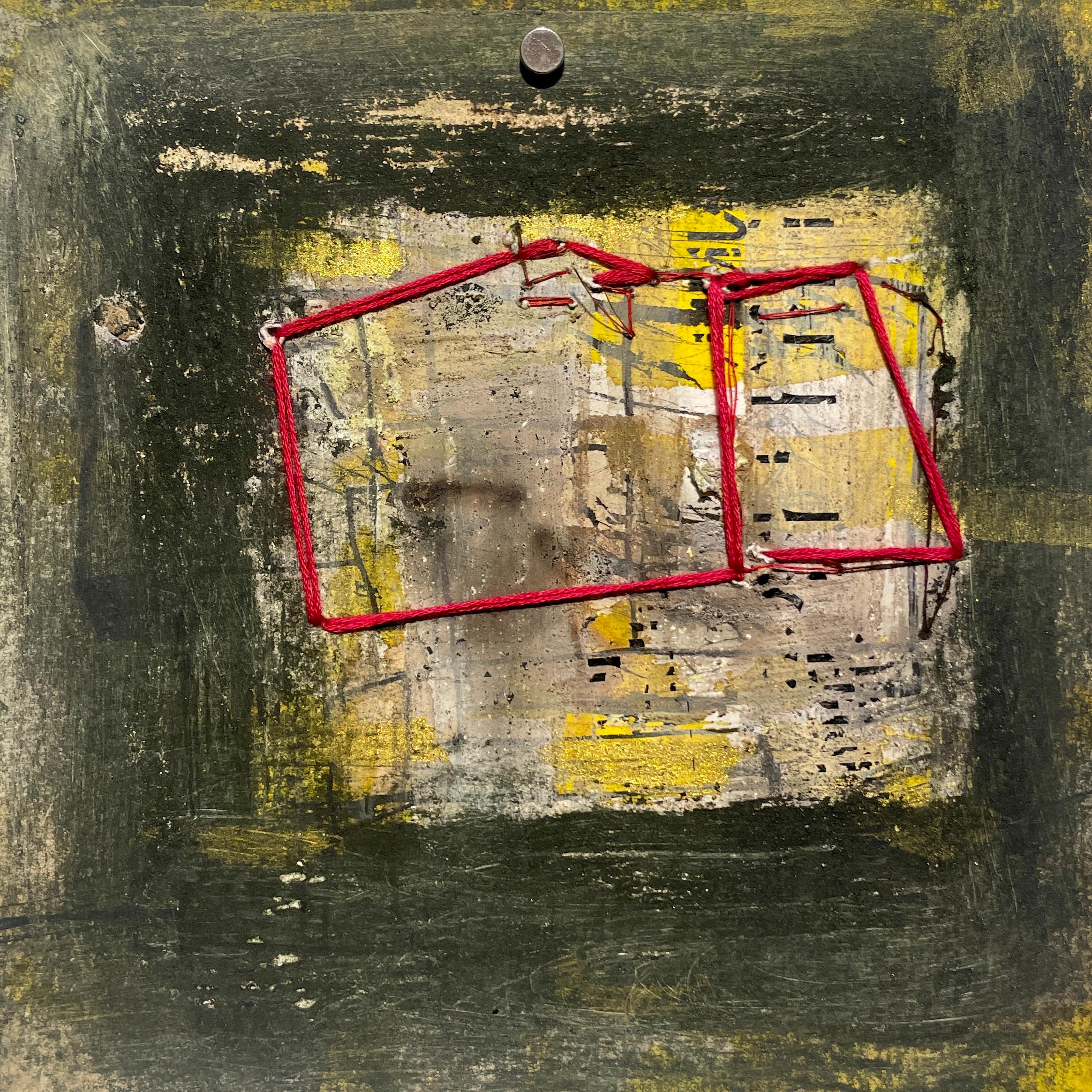 Lisa Pressman Abstract Painting – Explorations 4 (abstrak, Mischtechniken auf Papier, dunkle, neutrale Farben, rot)