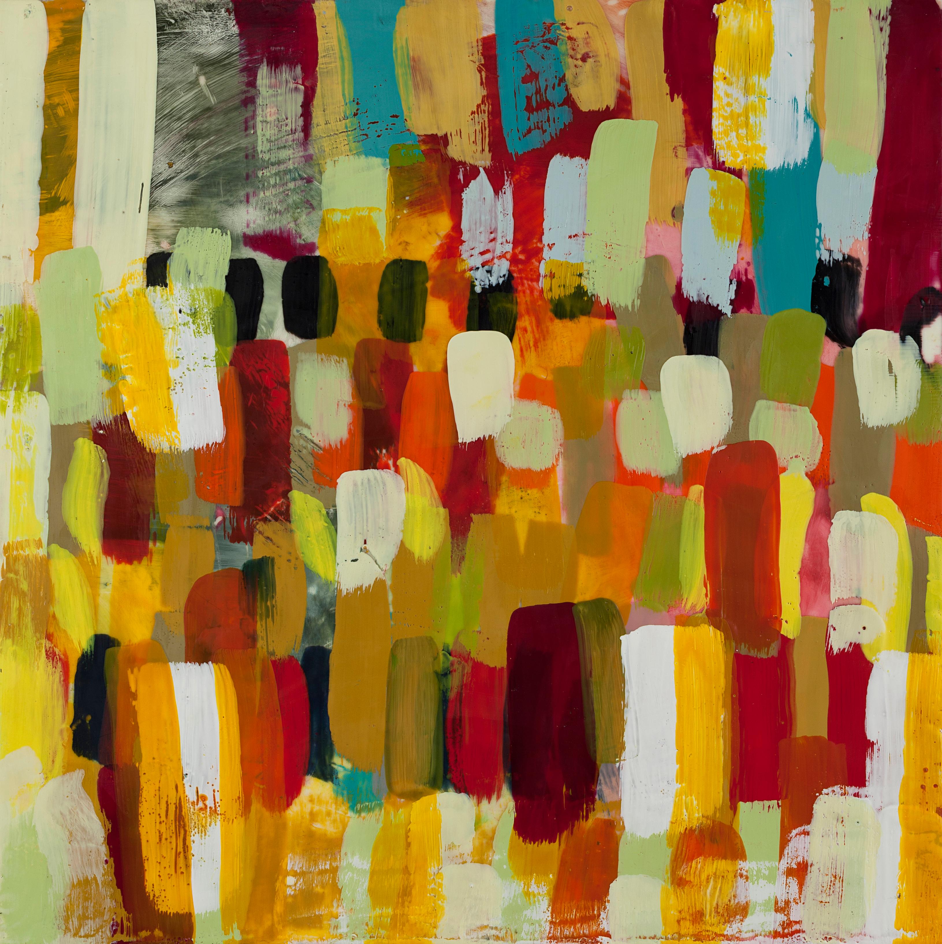 Lisa Pressman Abstract Painting - Hidden Spaces 4, colorful encaustic work, 24 x 24 inches