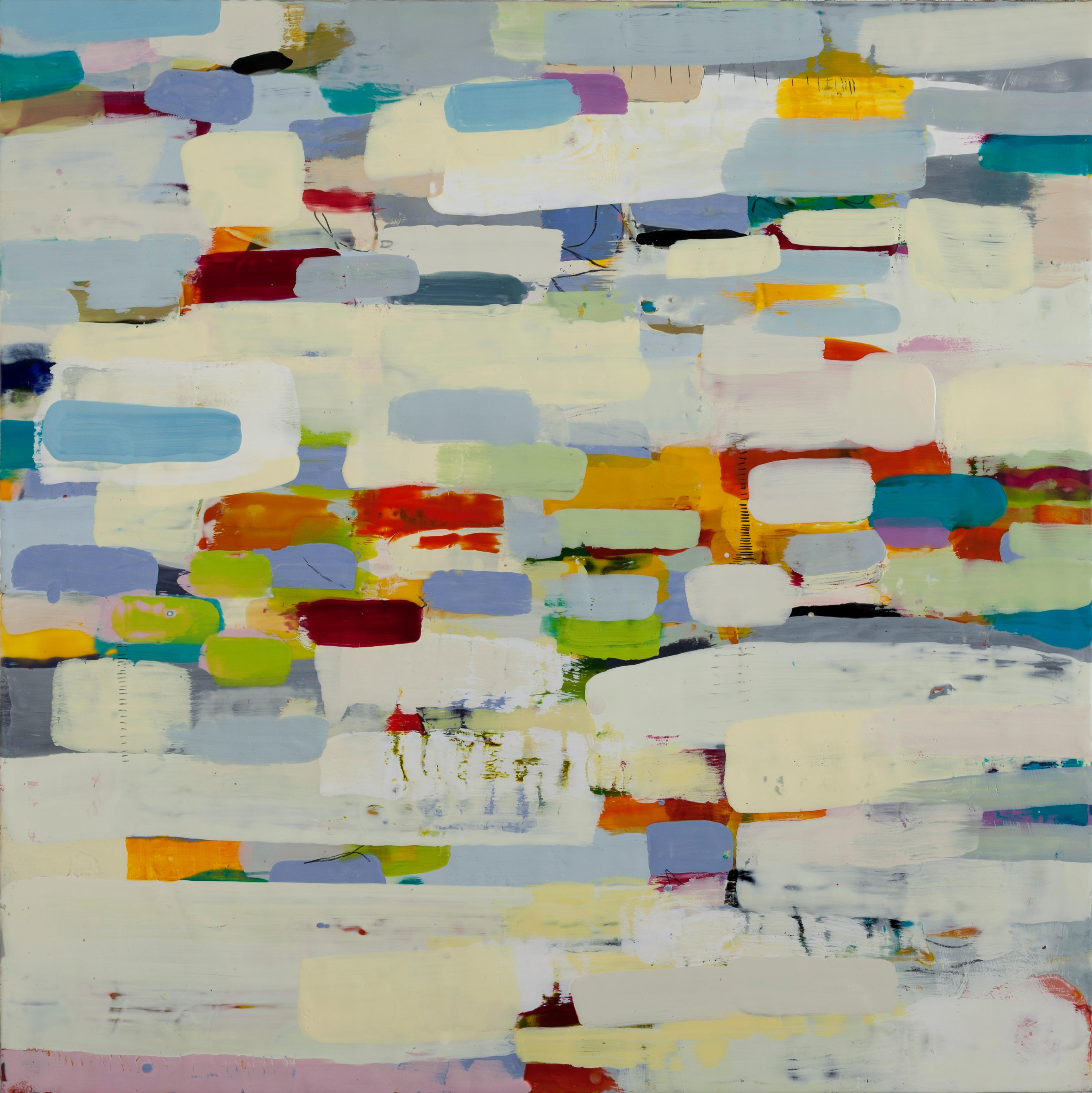 Lisa Pressman Abstract Painting - Hidden Spaces 6.  Colorful encaustic work, 30 x 30 inches