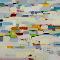 Hidden Spaces 6.  Colorful encaustic work, 30 x 30 inches