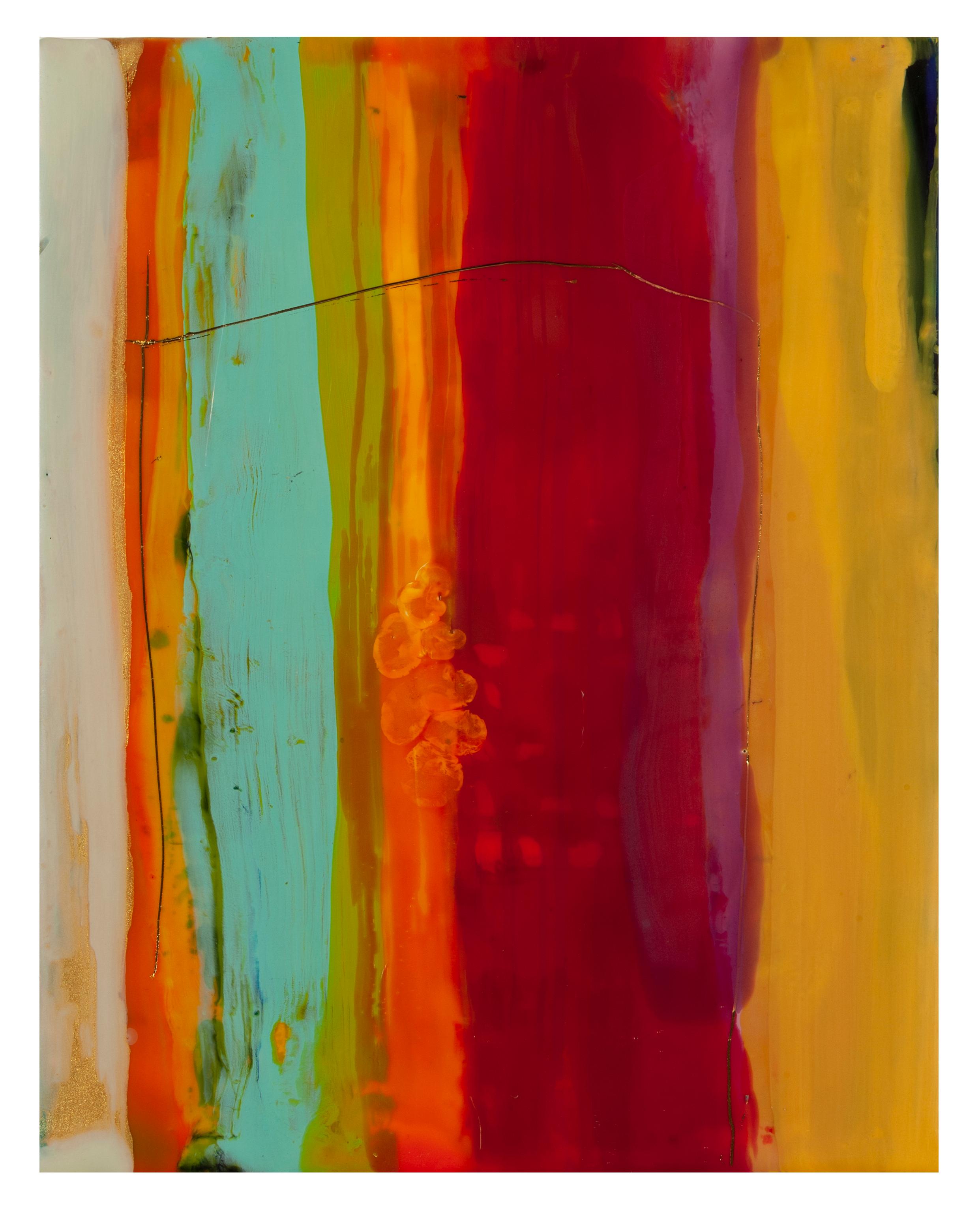 Abstract Painting di Lisa Pressman - Meditazioni 1  (encausto su pannello, astratto, strisce, marrone, giallo, luminoso)
