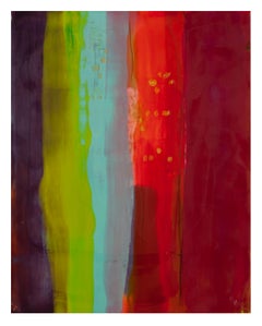 Meditations 3 (encaustic on panel, abstract, stripes, maroon, purple, bright)