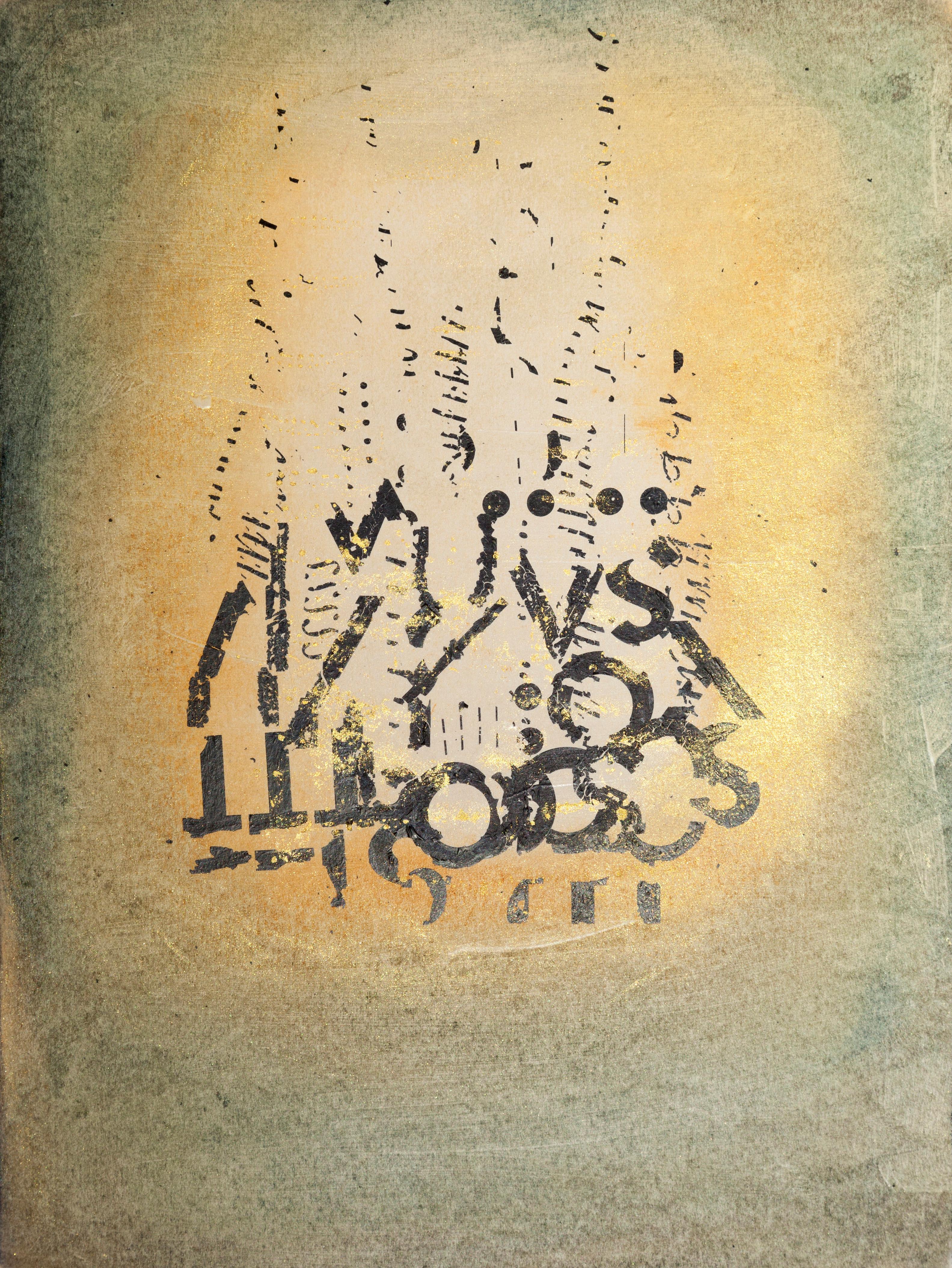 Messages #15,  mixed media abstract painting on paper, neutral earth tones