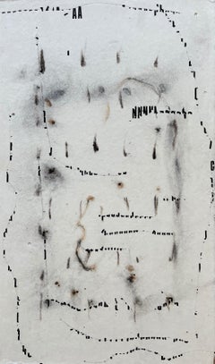 Messages #17, Letraset, ink, smoke on paper, neutral earth tones