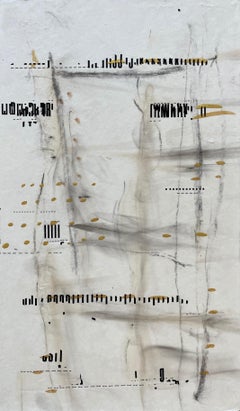 Messages #18, mixed media abstract painting on paper, neutral earth tones