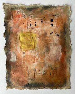 Messages #45, Mixed media on handmade paper, orange earth tones