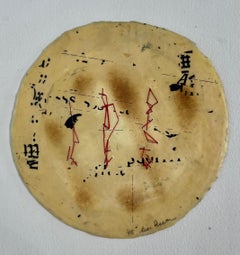 Messages #48, Mixed media on board, neutral earth tones, round painting