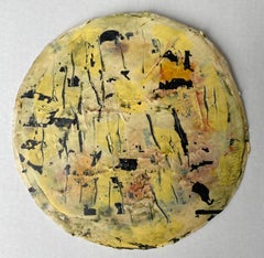 Messages #49, Mixed media on board, neutral earth tones, round painting