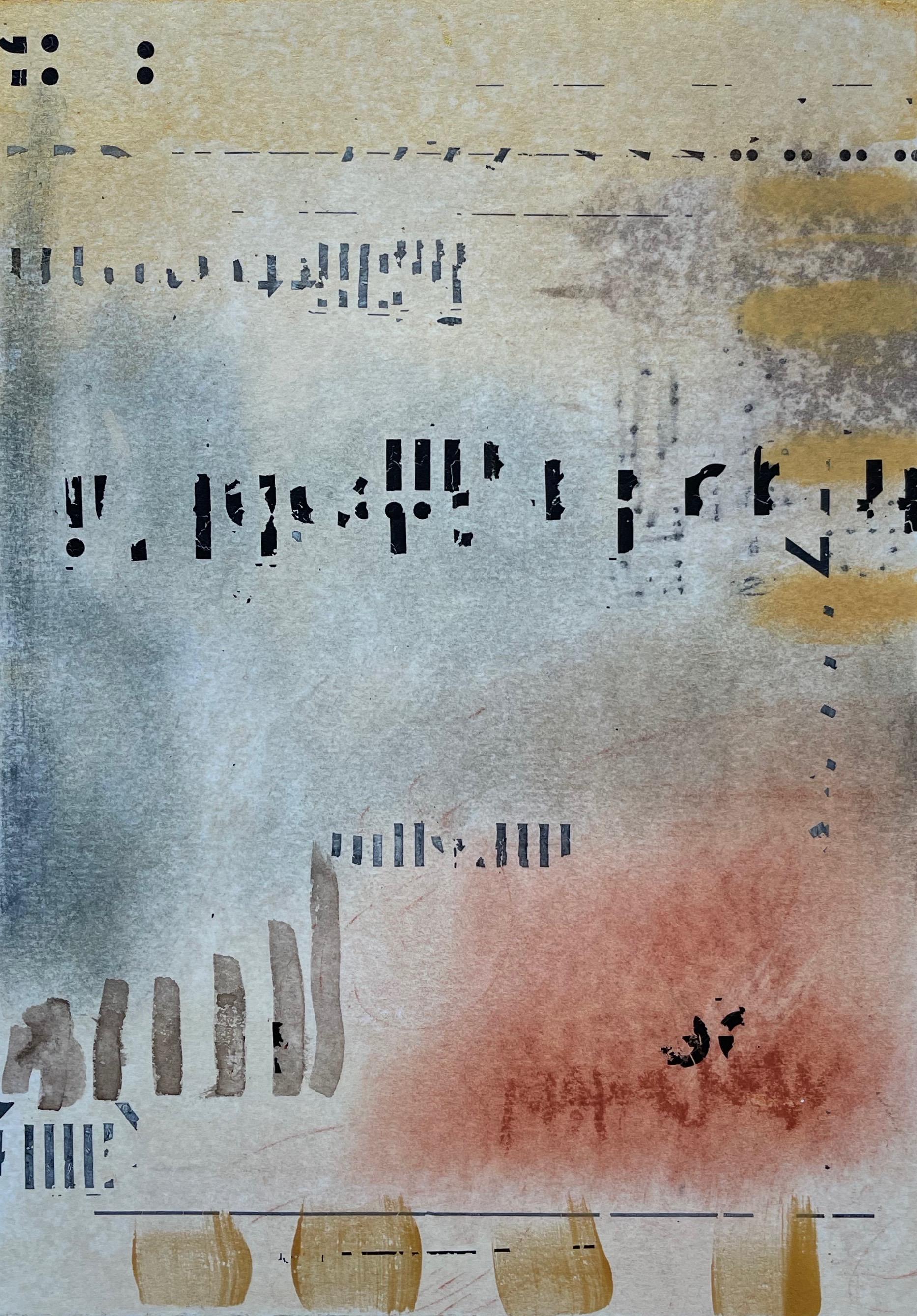 Messages #7, mixed media abstract painting on paper, neutral earth tones - Mixed Media Art by Lisa Pressman