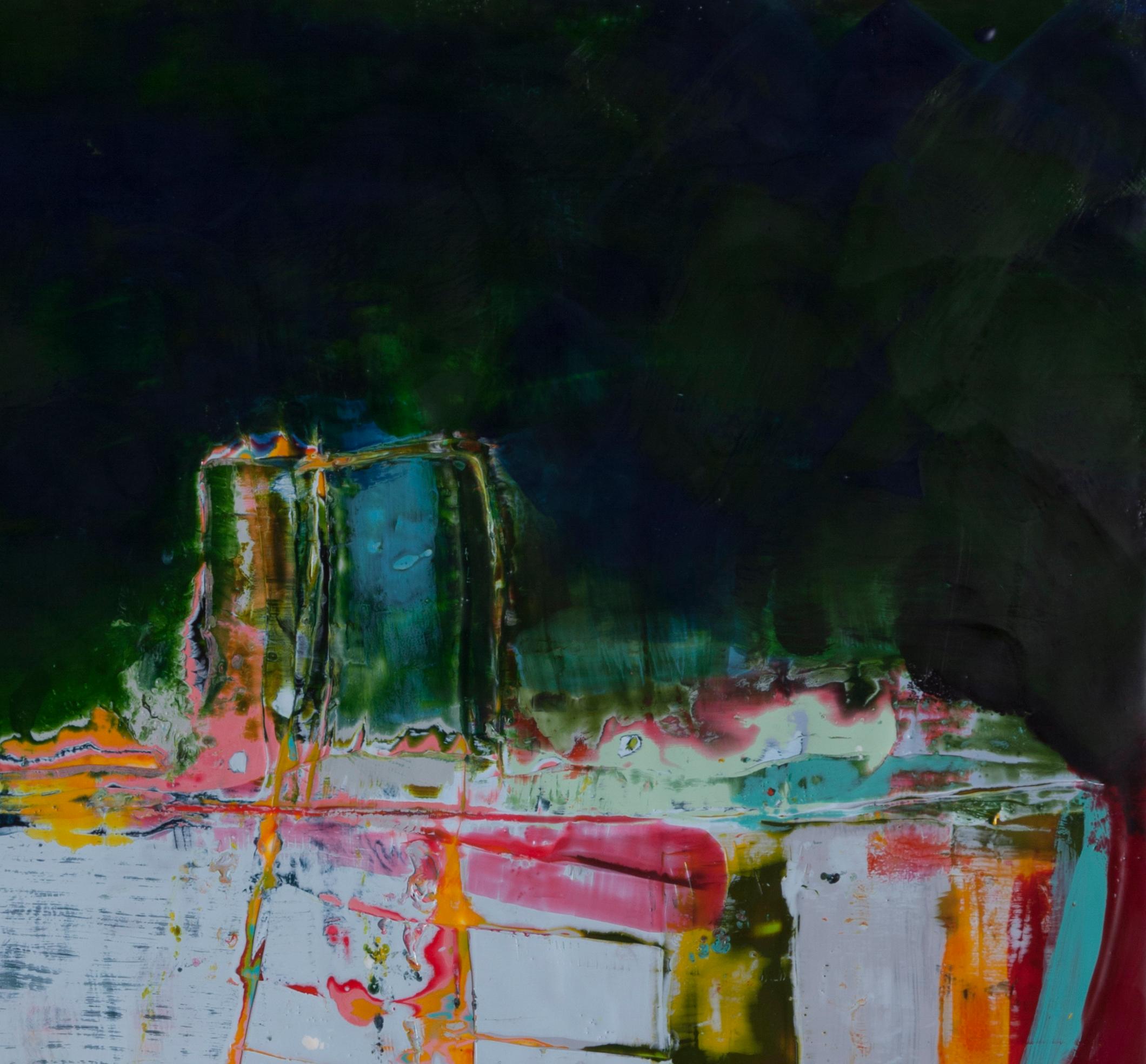 Moore Moored, grünes und rotes Enkaustikwerk, 60,96 x 60,96 cm (Schwarz), Abstract Painting, von Lisa Pressman