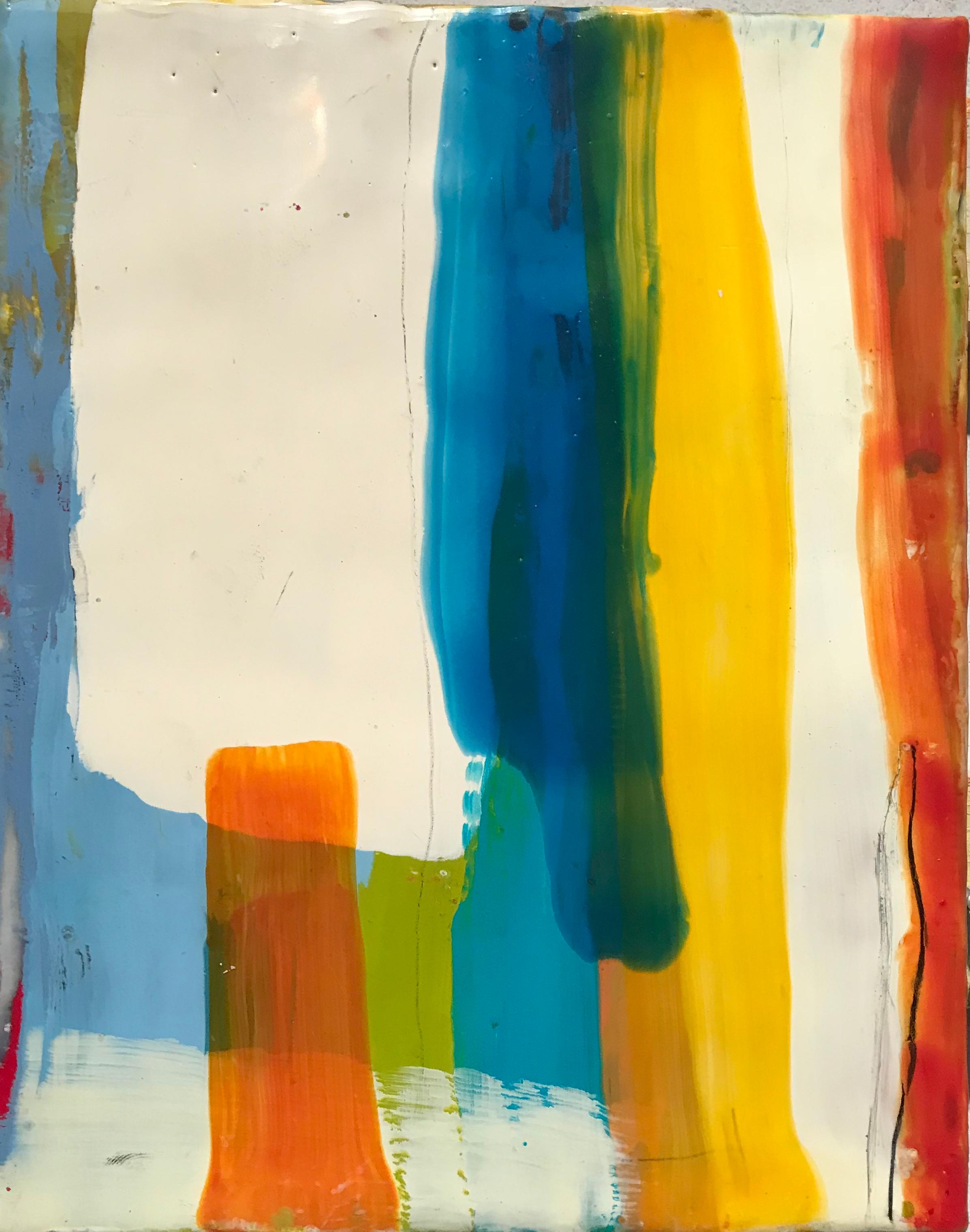Lisa Pressman Abstract Painting - Navigating 1.  Colorful encaustic work, 10 x 8 inches