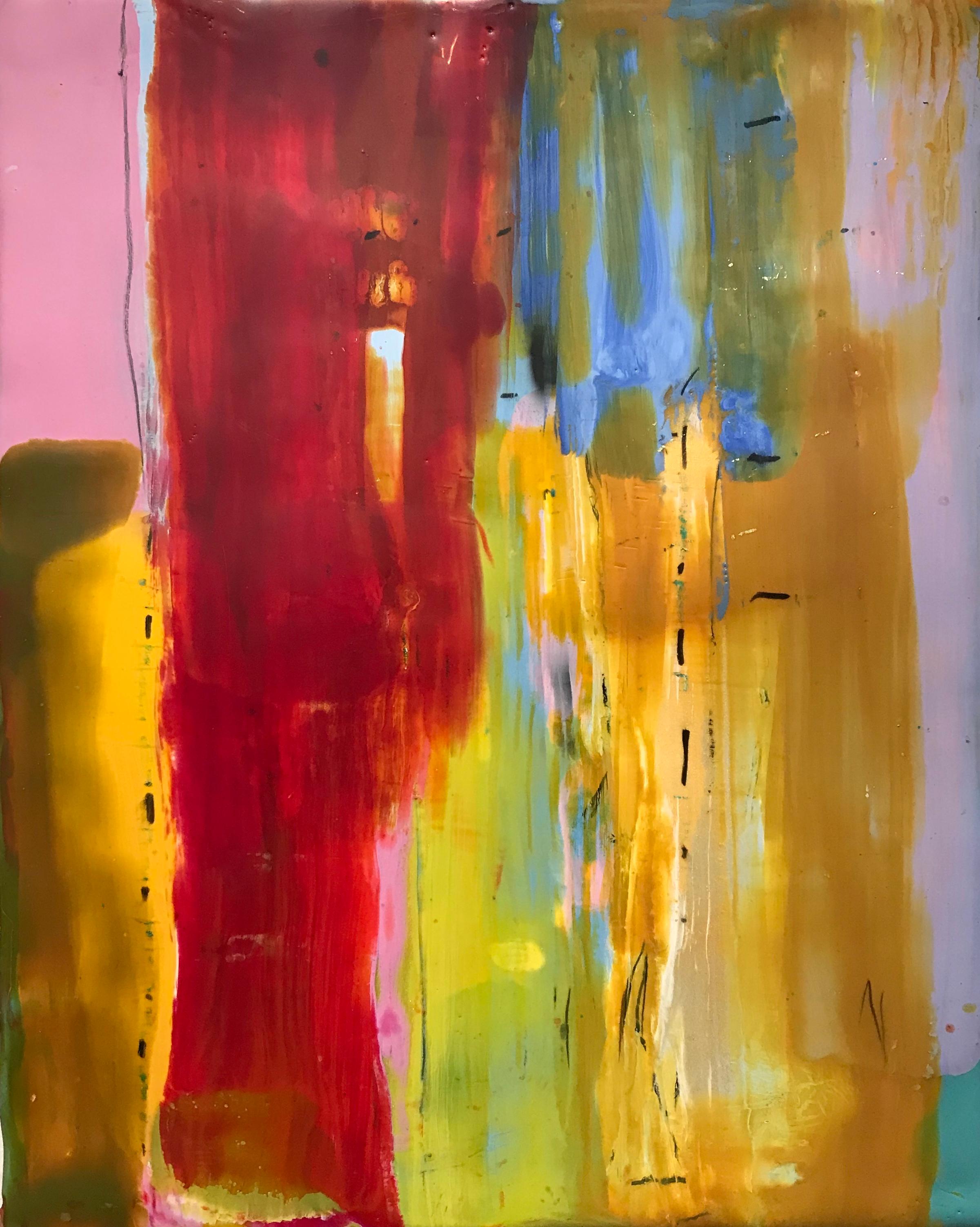 Lisa Pressman Abstract Painting - Navigating 10, colorful abstract encaustic painting on board, 10 x 8 inches