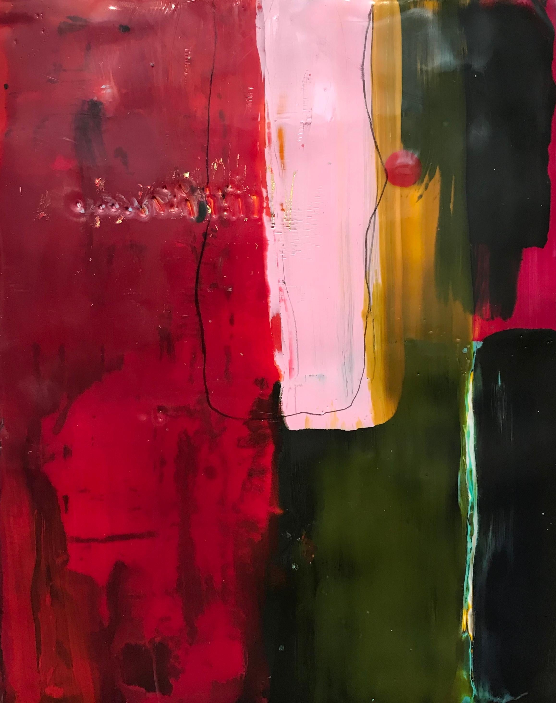 Lisa Pressman Abstract Painting - Navigating 12.  Colorful encaustic work, 10 x 8 inches