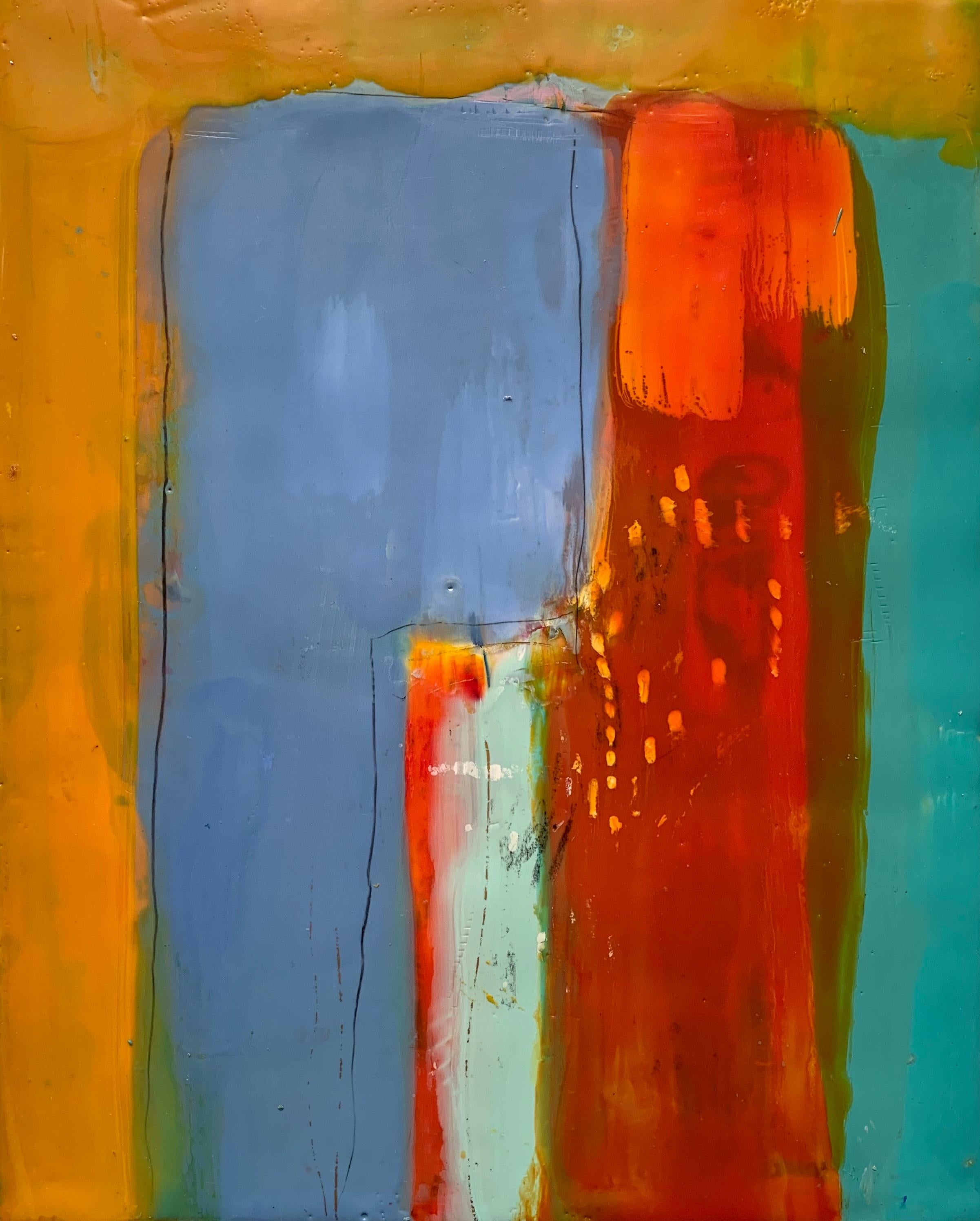 Lisa Pressman - Darkest Days 1, yellow, blue and green abstract oil ...