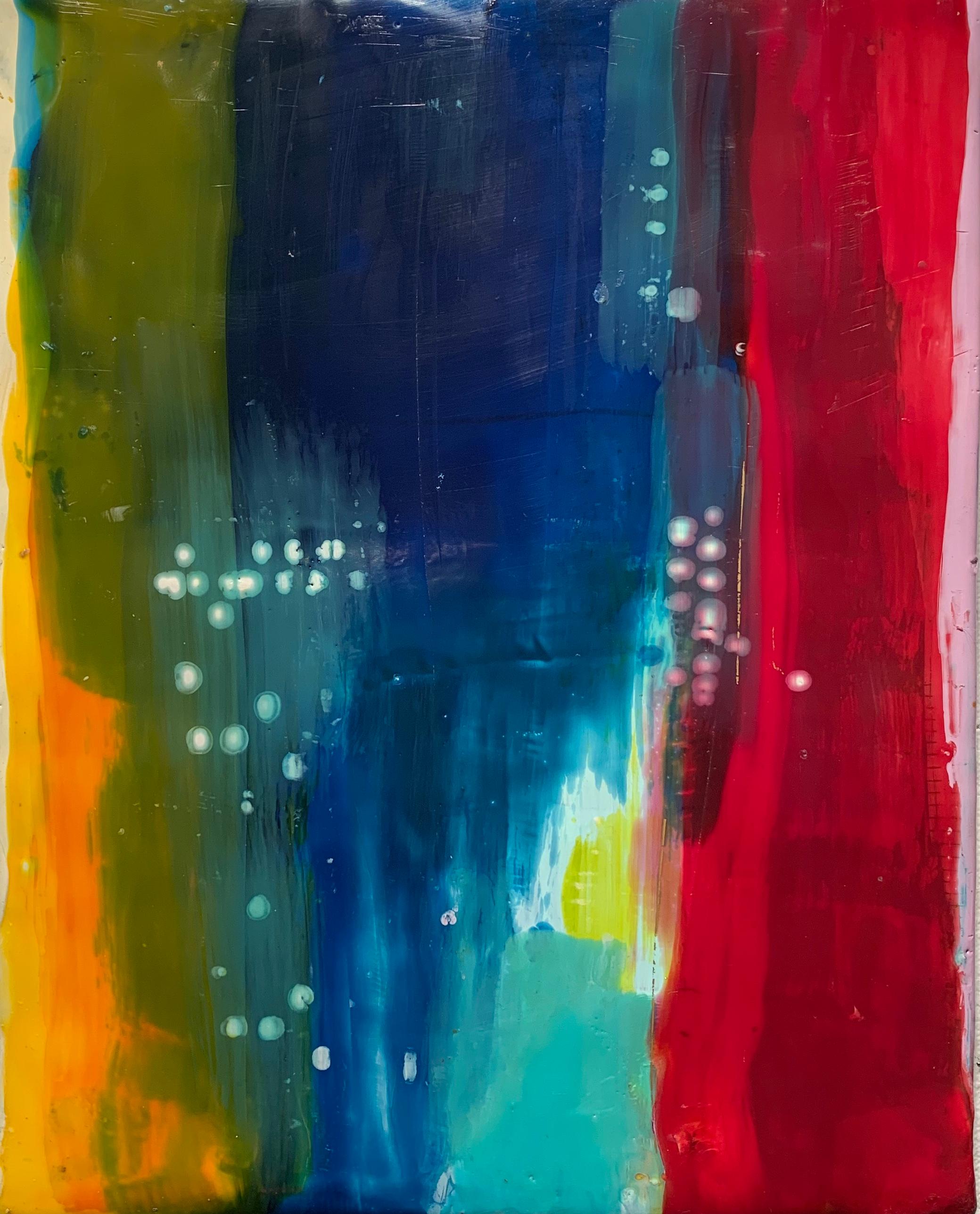 Lisa Pressman Abstract Painting - Navigation 4, bright multicolored abstract painting, encaustic on board
