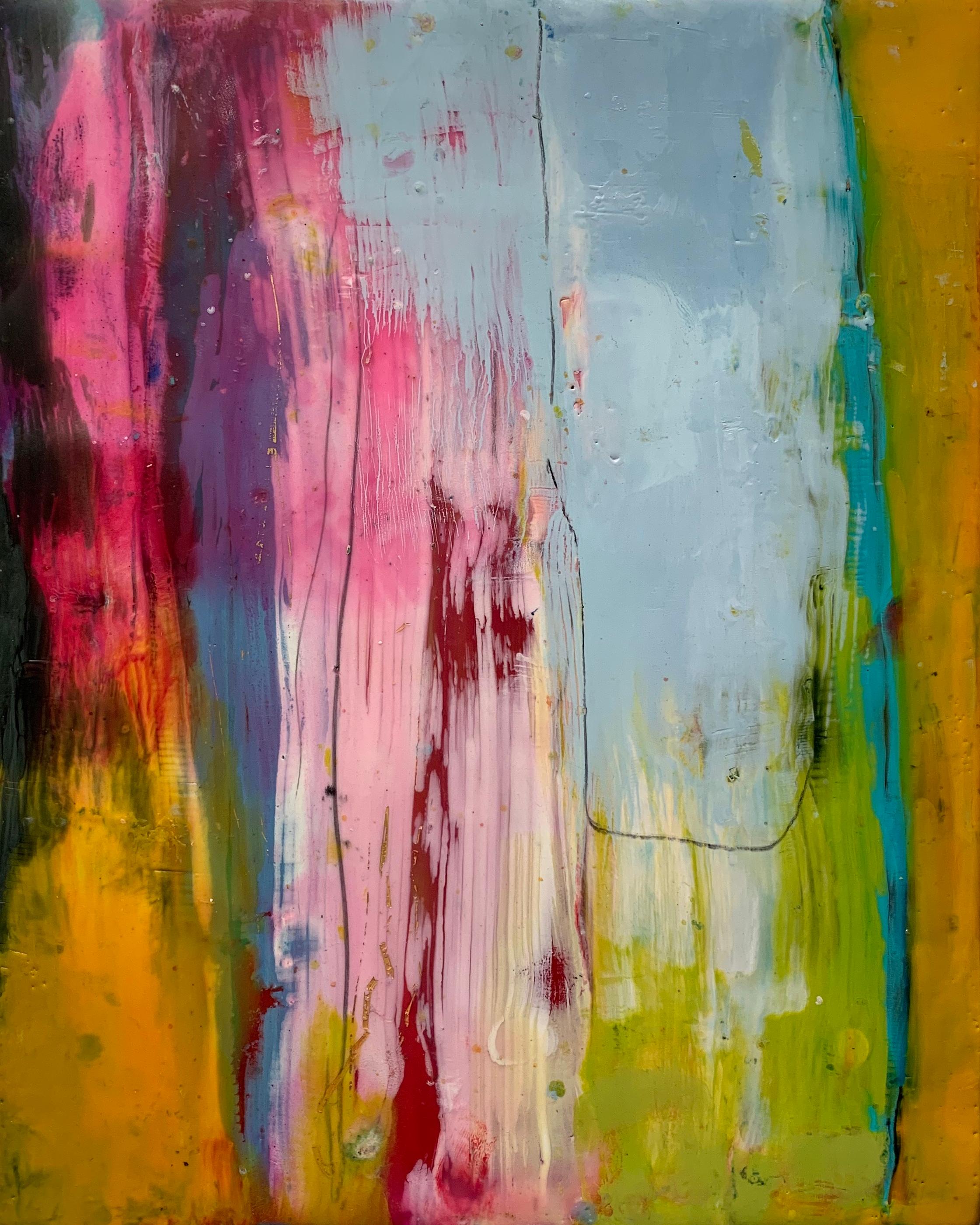 Lisa Pressman Abstract Painting - Navigation 5, bright multicolored abstract painting, encaustic on board