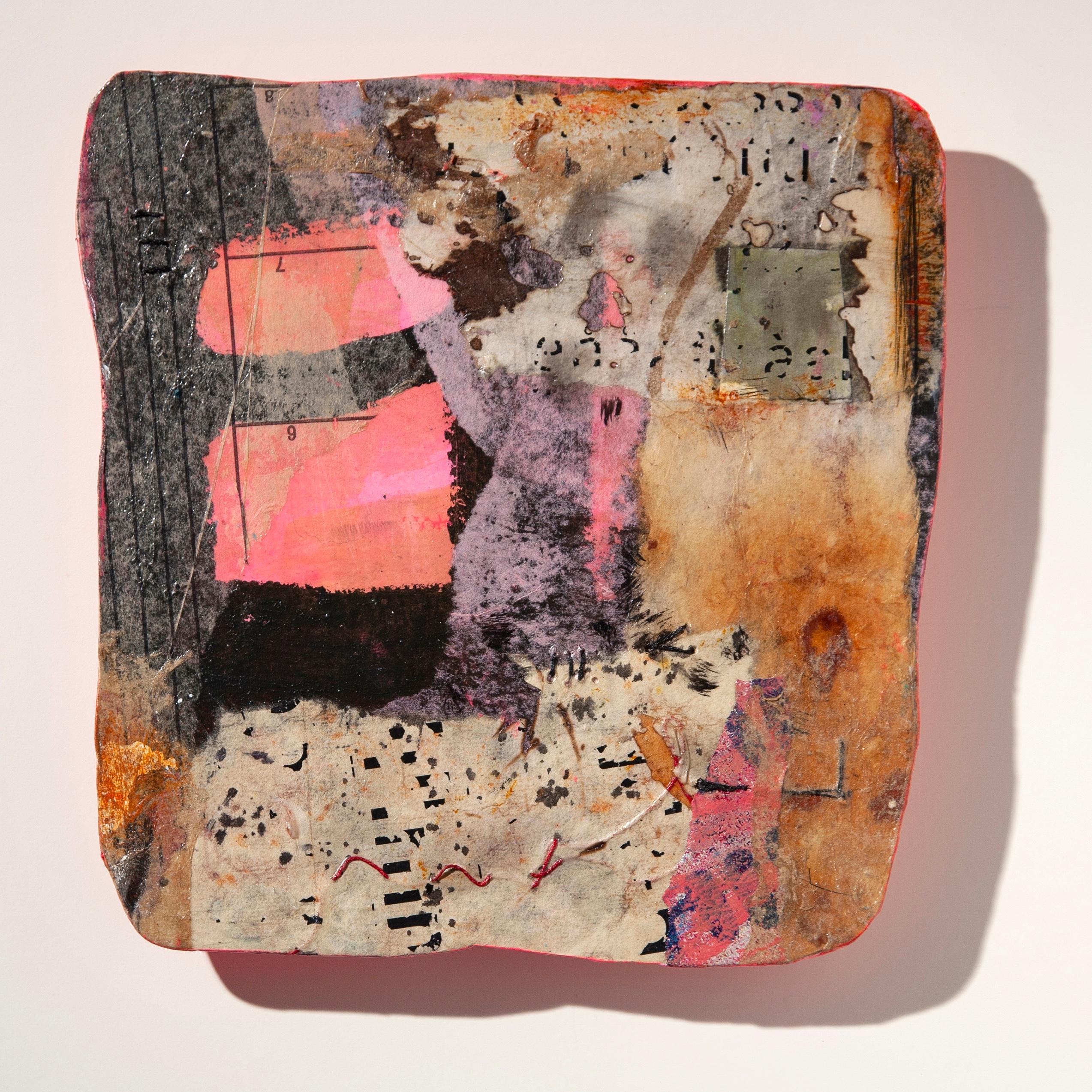 Lisa Pressman Abstract Painting - Return Message, 8 x 7 x 2 Inches, Abstract Mixed-Media Sculpture Wall Mounted