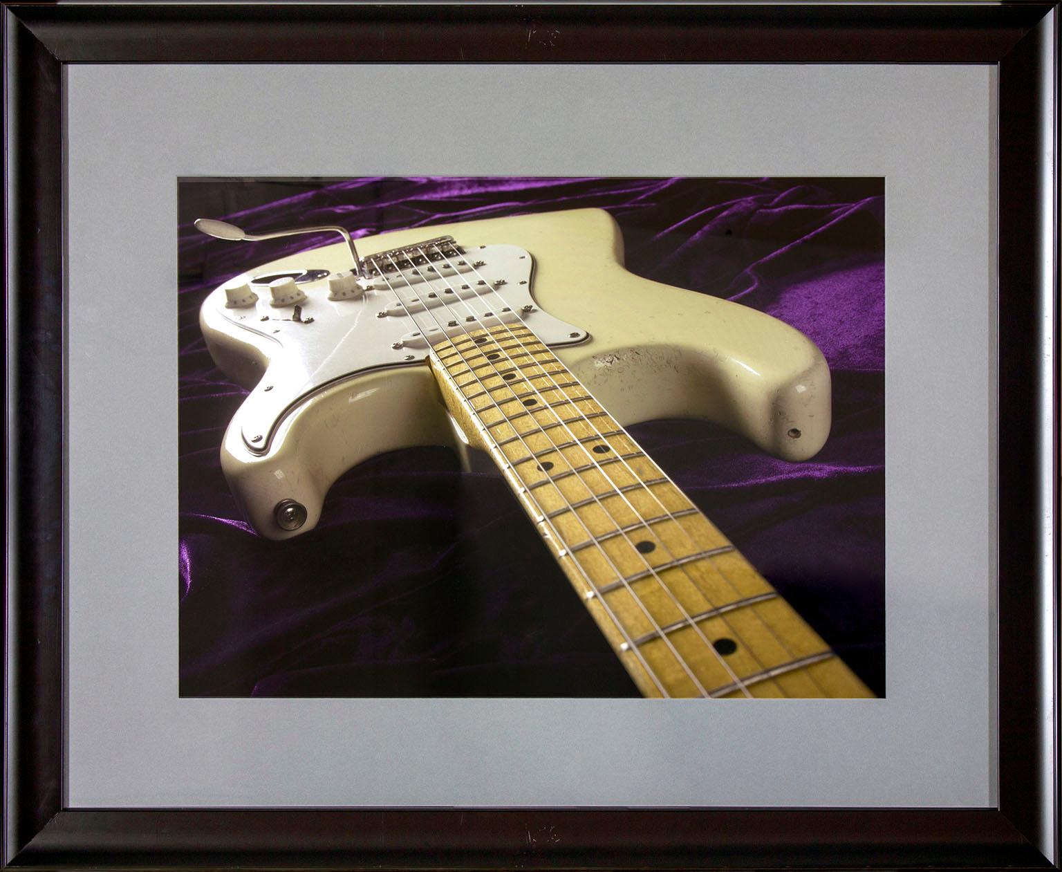 Original photo of "Jimi Hendrix at Woodstock" Jimi Hendrix guitar taken by Lisa S. Johnson for her book, "108 Rock Star Guitars." This framed photo was displayed in one of the guest rooms of the original Hard Rock Hotel and Casino in Las Vegas,