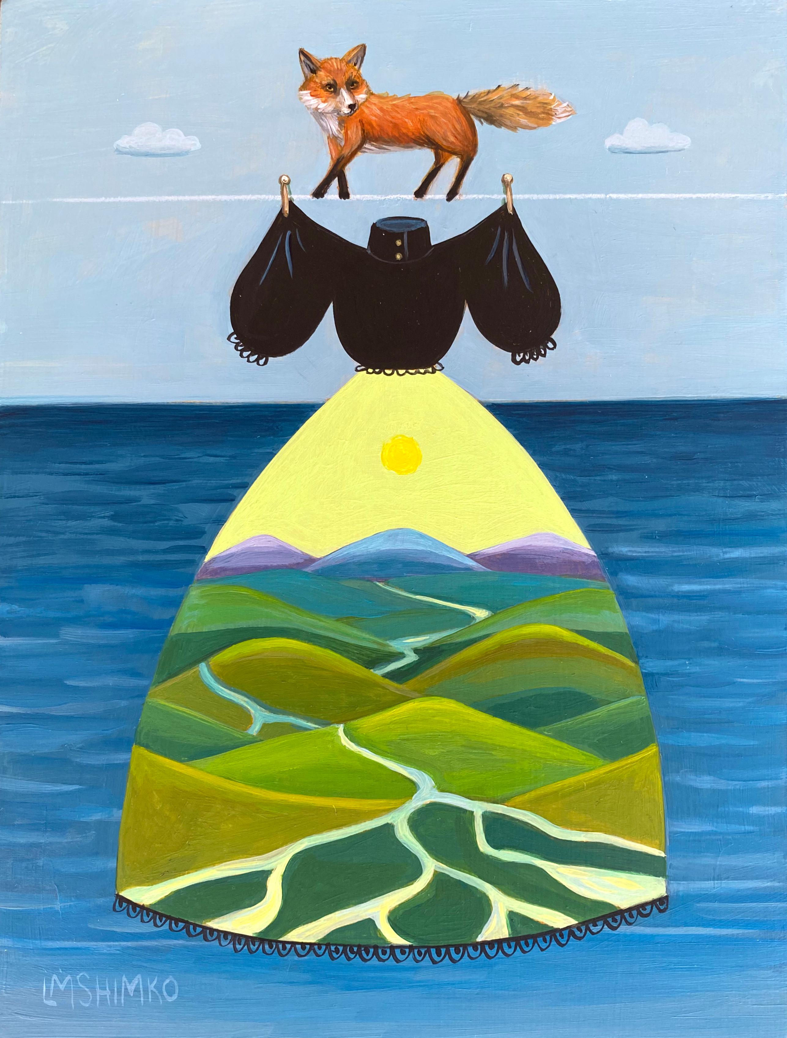 Lisa Shimko Landscape Painting - Mourning Dress Fox, Mountains, Sea