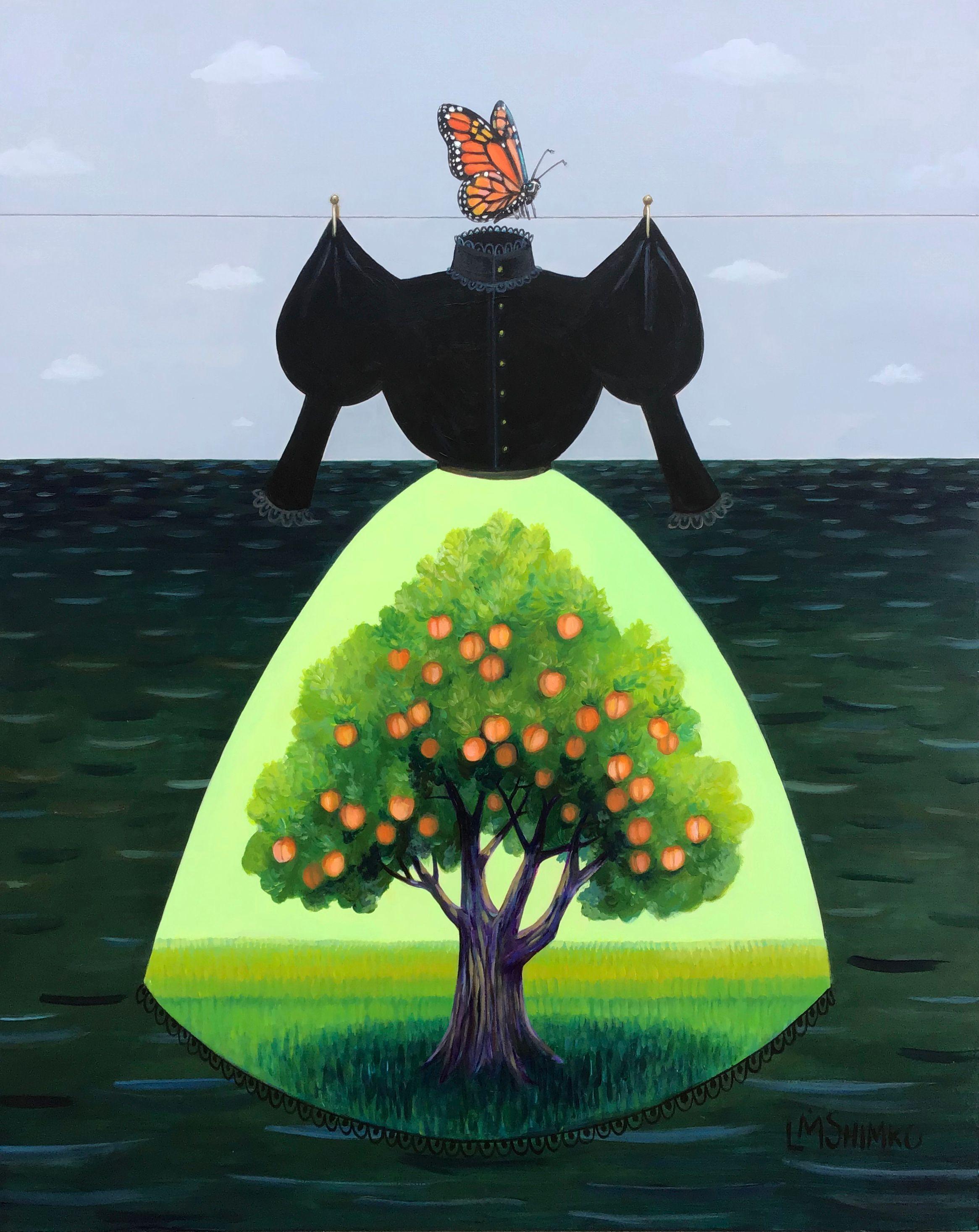 Landscape Painting Lisa Shimko - Robe de deuil (monogramme d'arbre de couleur pêche)