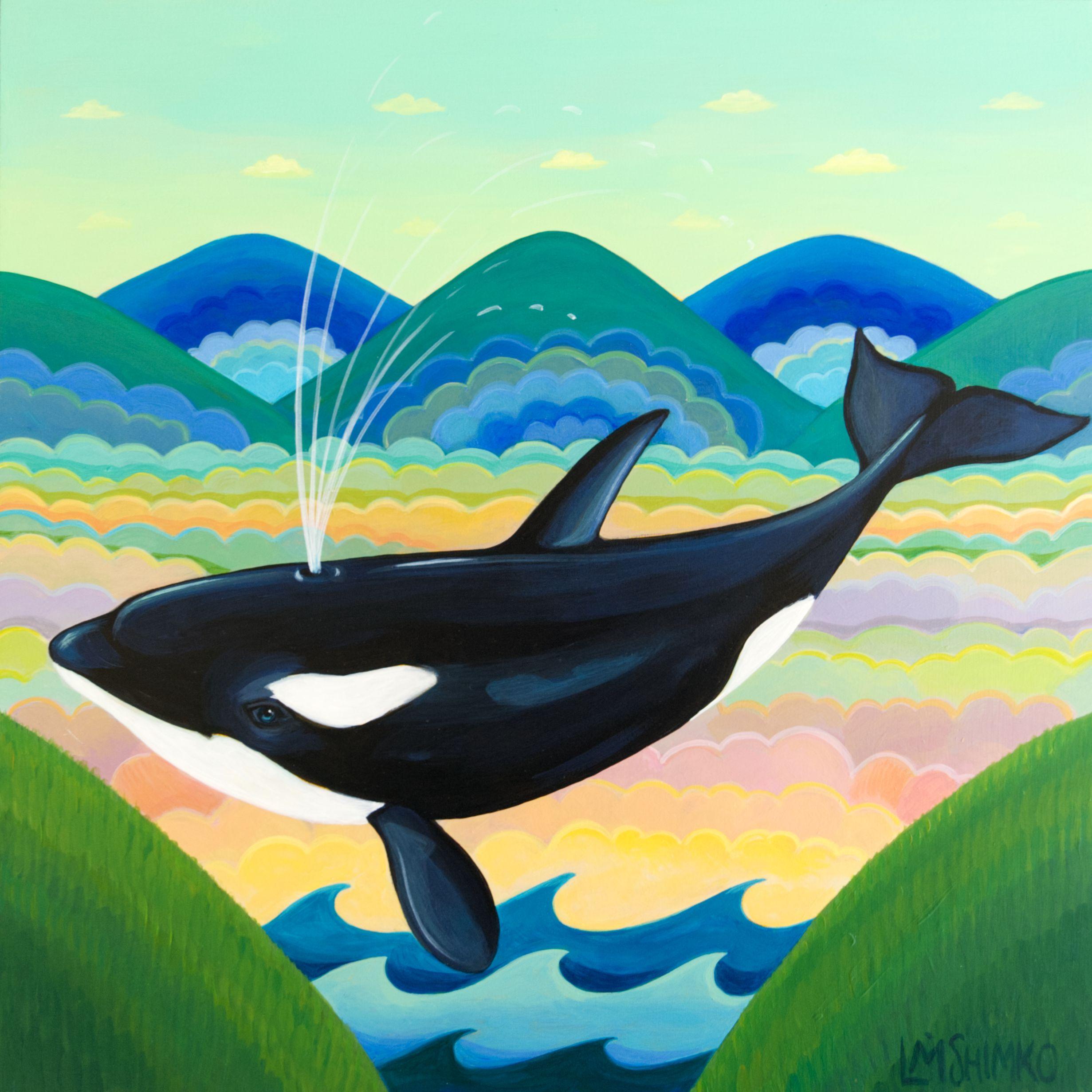 Lisa Shimko Landscape Painting - Orca Whale Mountain 