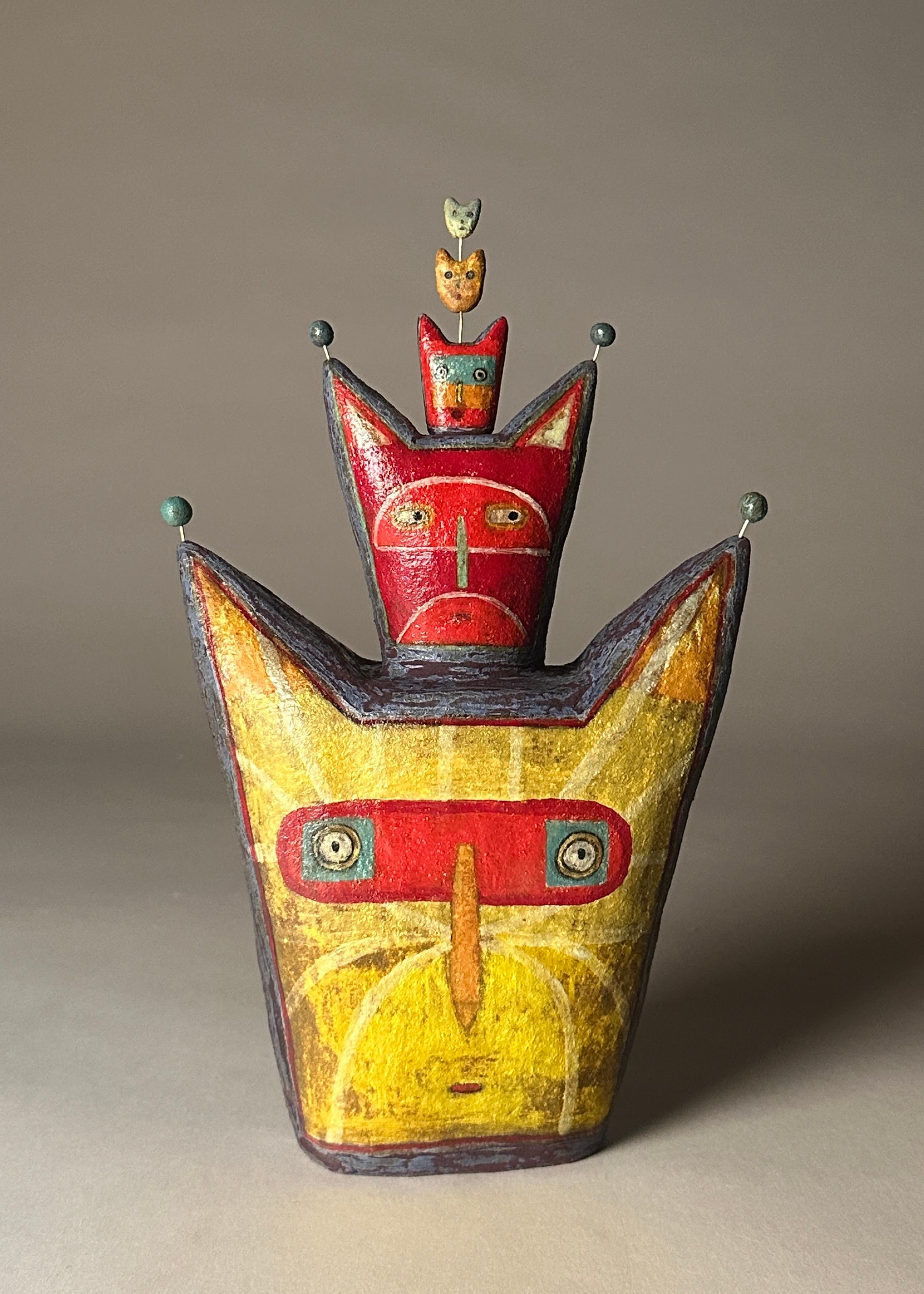 Lisa Smith Figurative Sculpture - Face Jar Stack 2