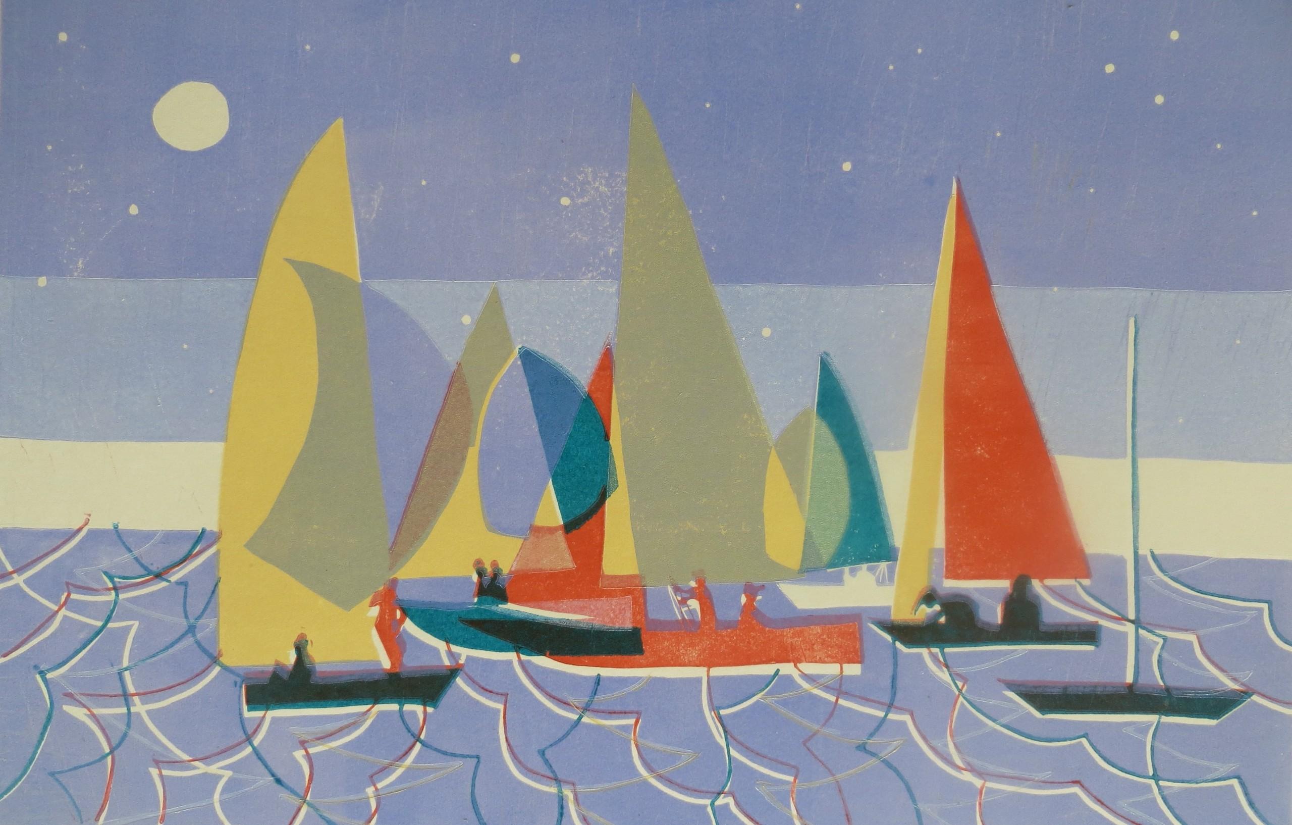 Memories of Padstow and Sailing at Dusk diptych - Contemporary Print by Lisa Takahashi