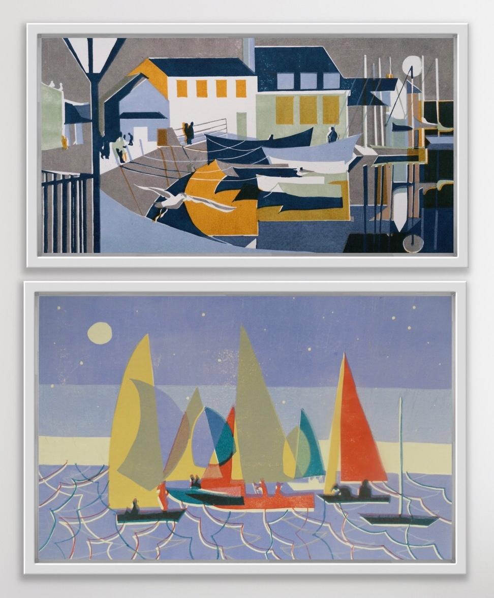 Lisa Takahashi Landscape Print - Memories of Padstow and Sailing at Dusk diptych