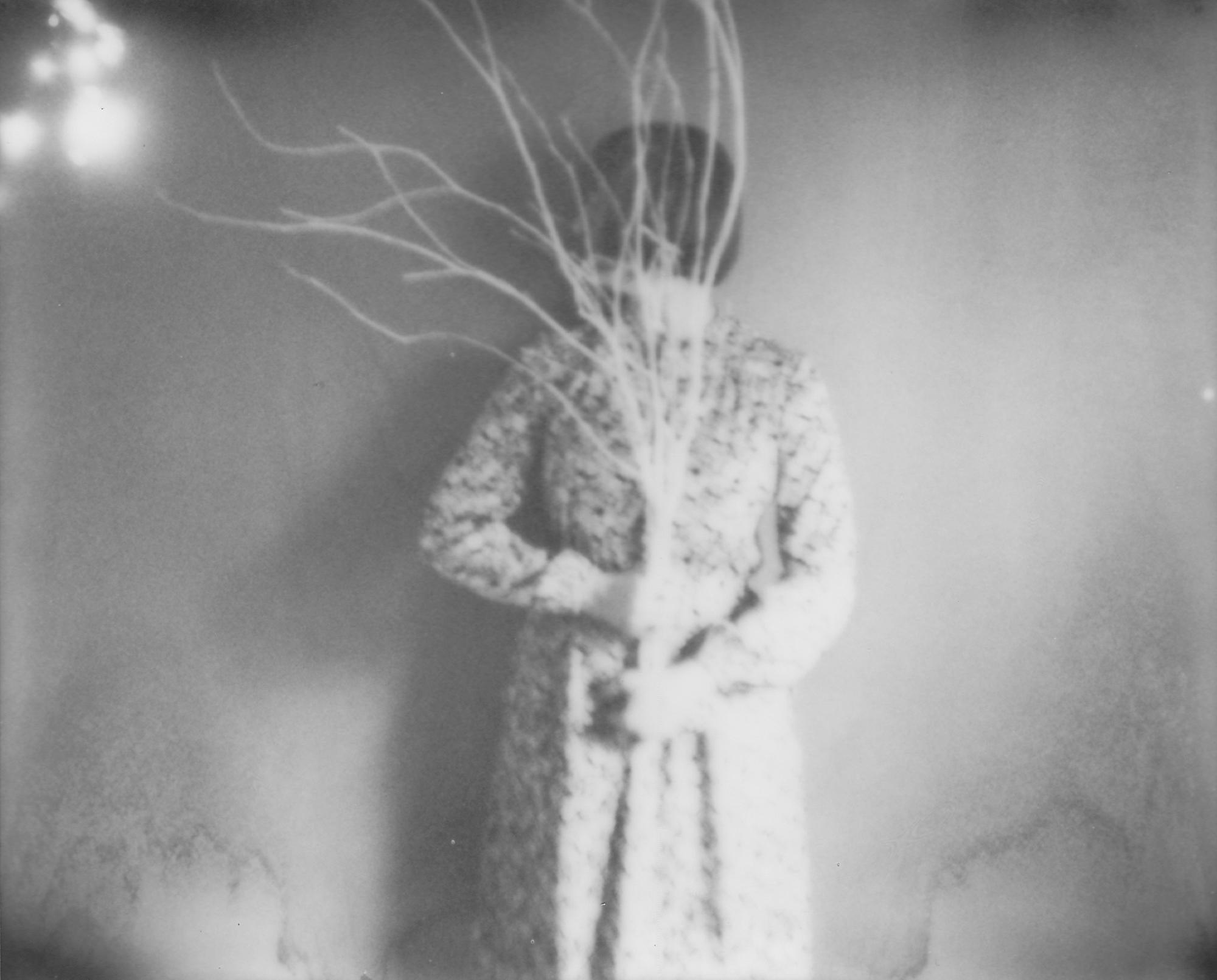 Lisa Toboz Black and White Photograph - Birch Tree - Contemporary, Woman, Polaroid, Interior