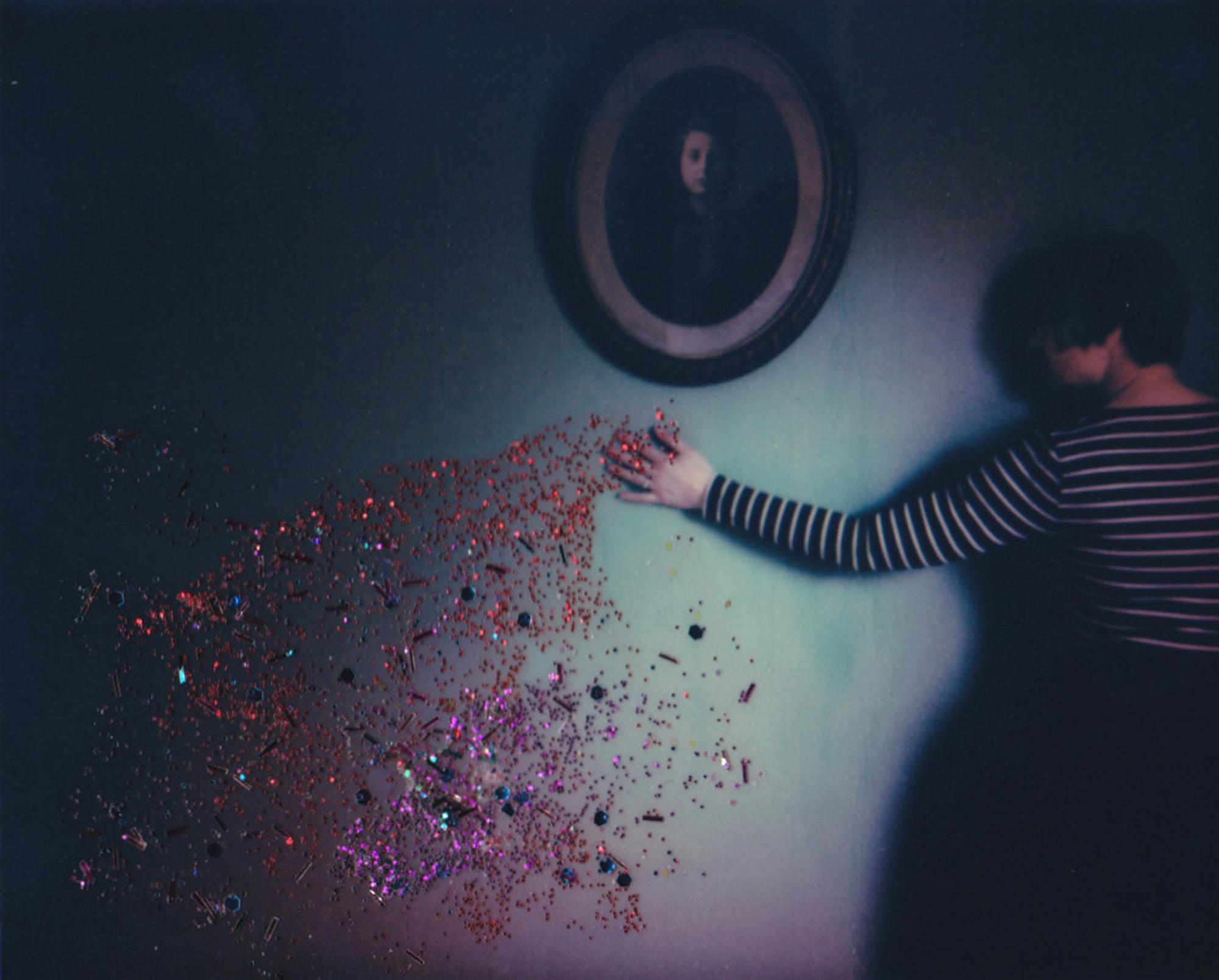 Self-Distancing - Contemporary, Woman, Polaroid, Painting, flowers