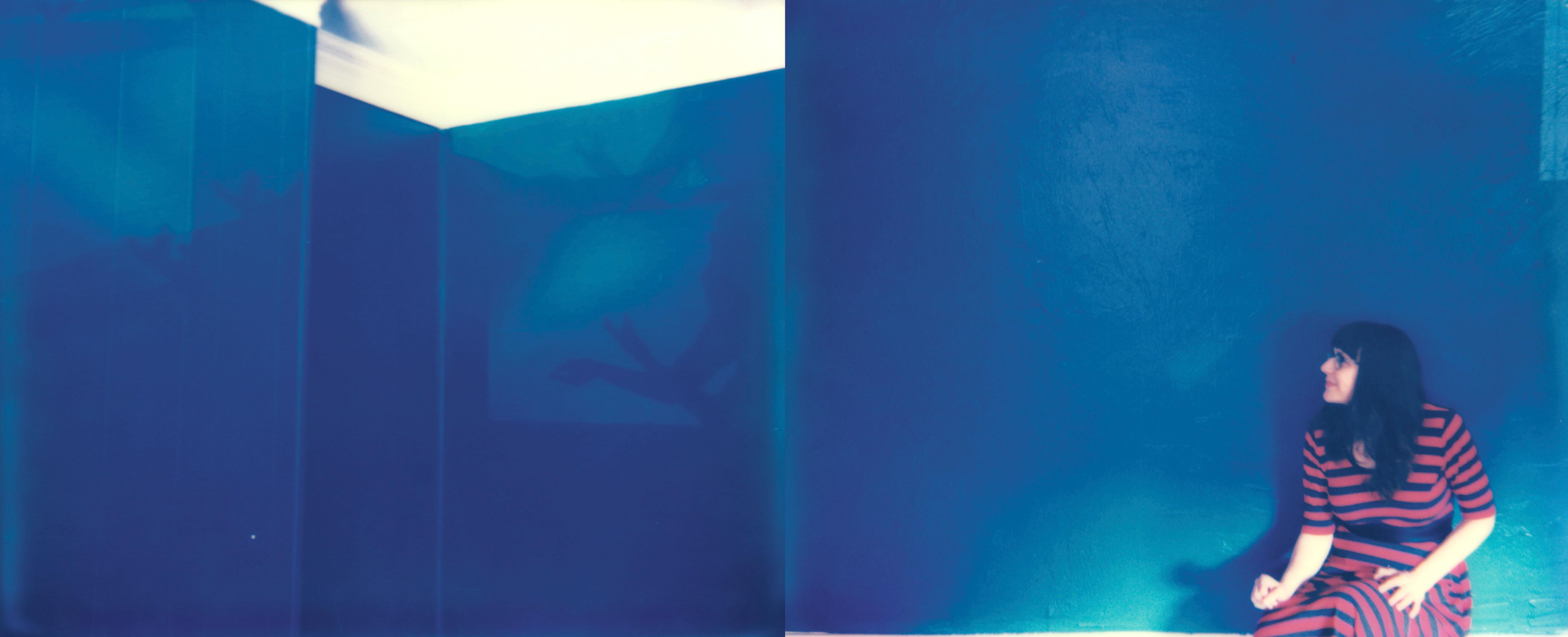 Lisa Toboz Figurative Photograph - Shadow Play - Blue, Contemporary, Figurative, Woman, Polaroid, Photograph