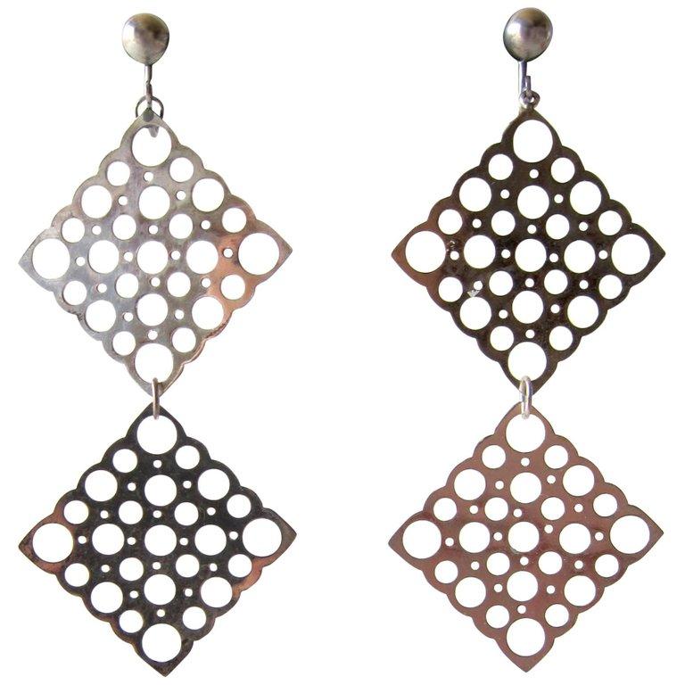 Lisa Vitali Sterling Silver Finnish Modernist Pitsi Dangling Earrings In Good Condition For Sale In Los Angeles, CA